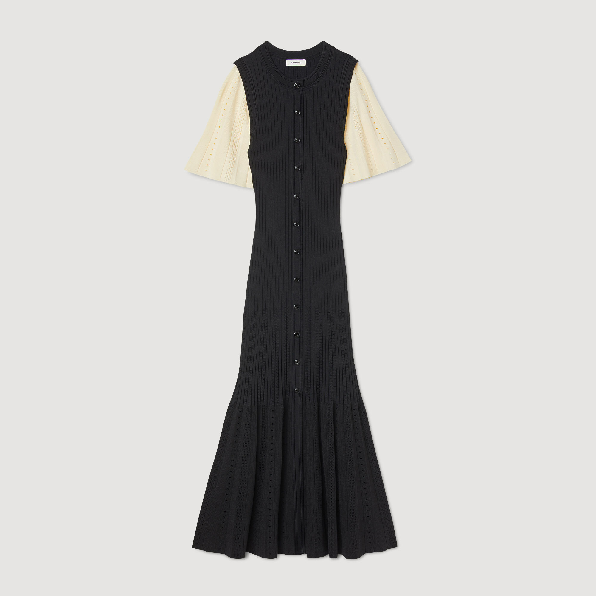 Halflange tweekleurige tricot jurk - Vrouw | Sandro
