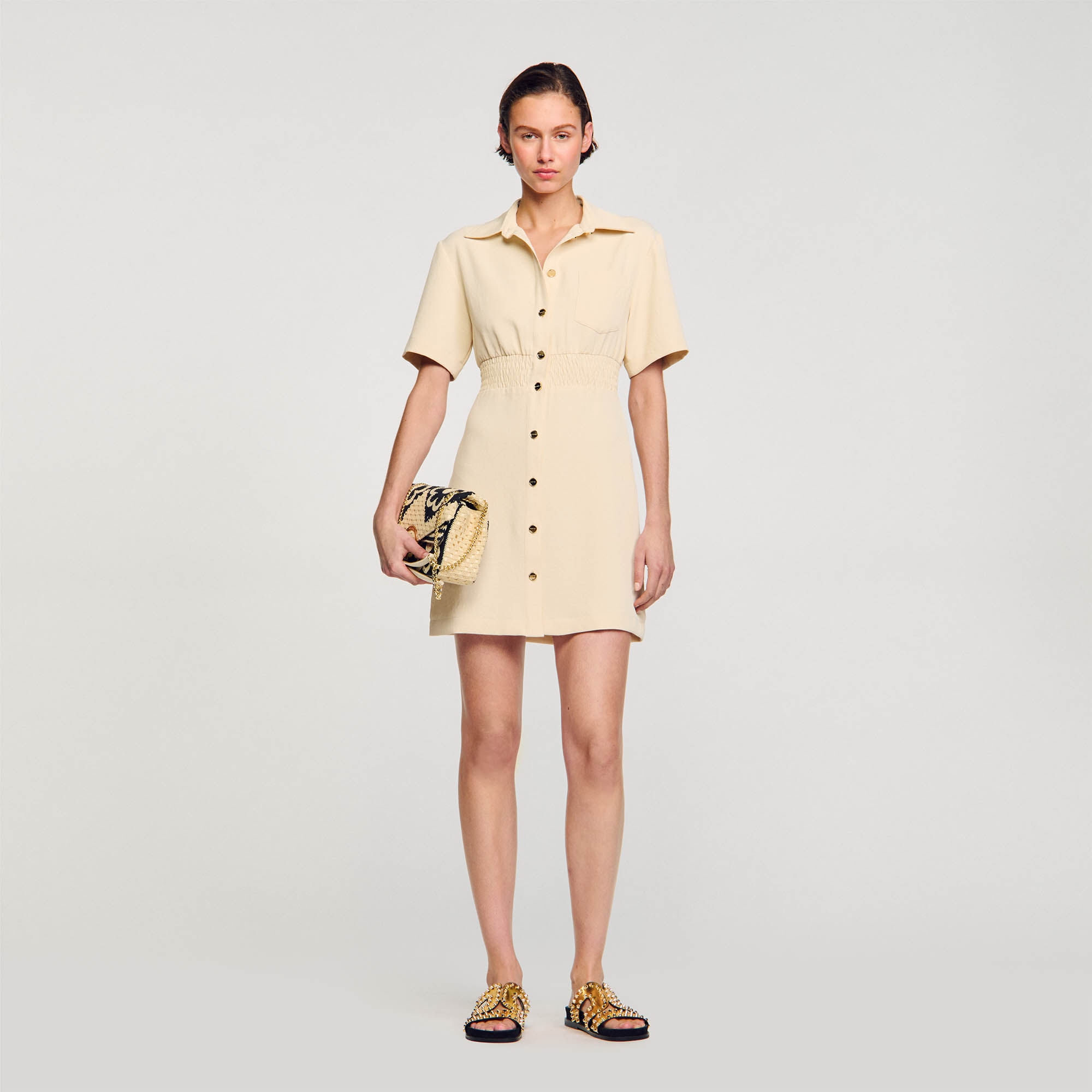 Korte jurk met knoopsluiting beige voor dames Sandro Paris