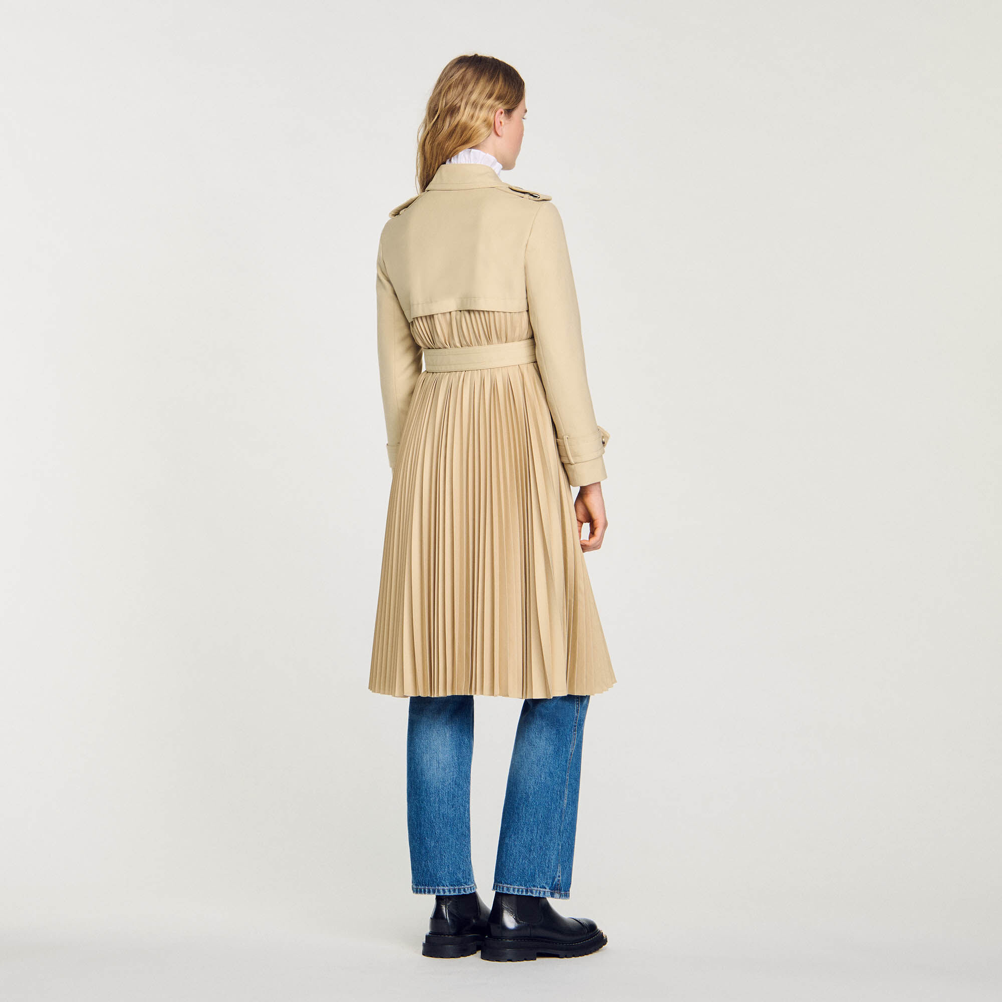 Plissé trenchcoat met riem