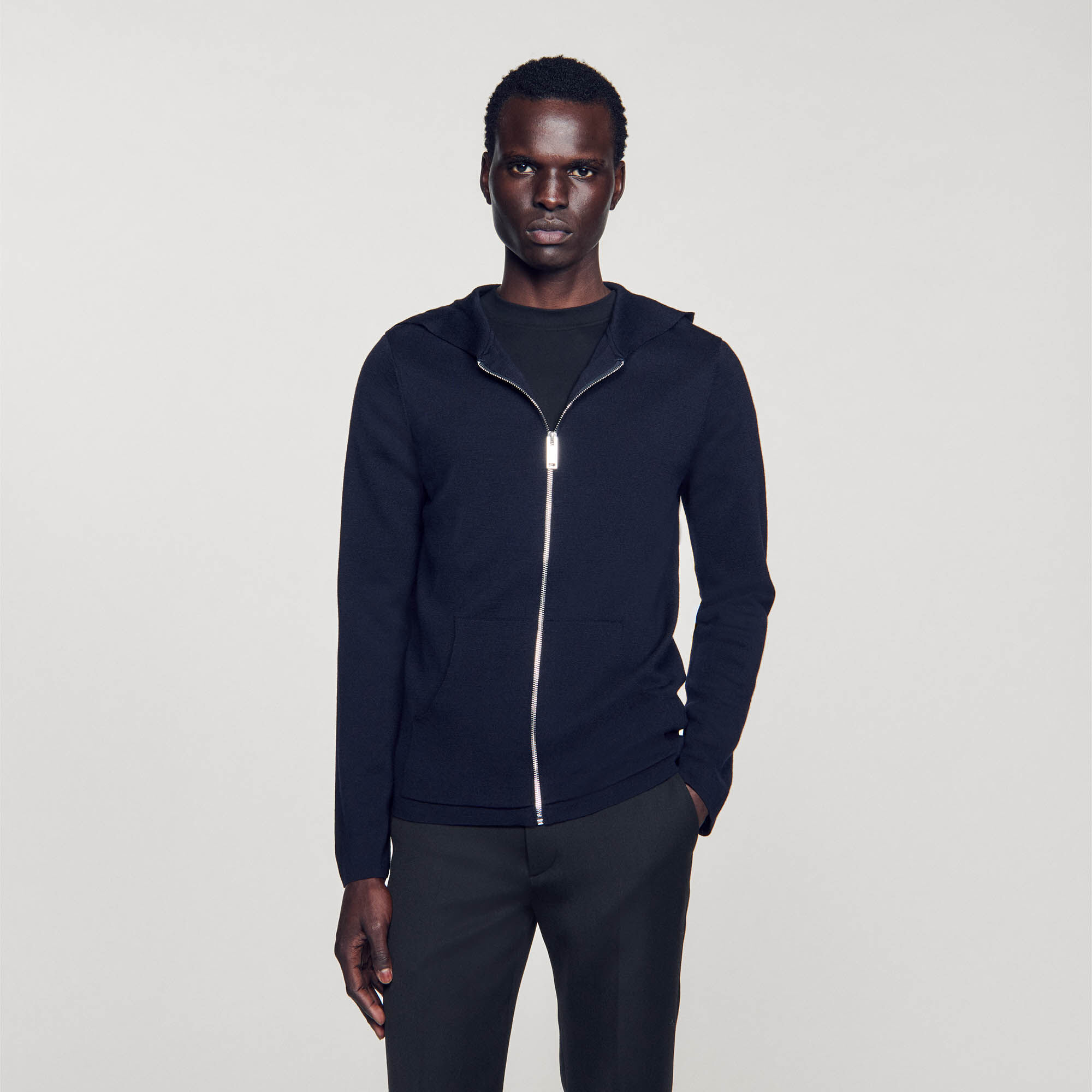 Zipped cardigan with hood