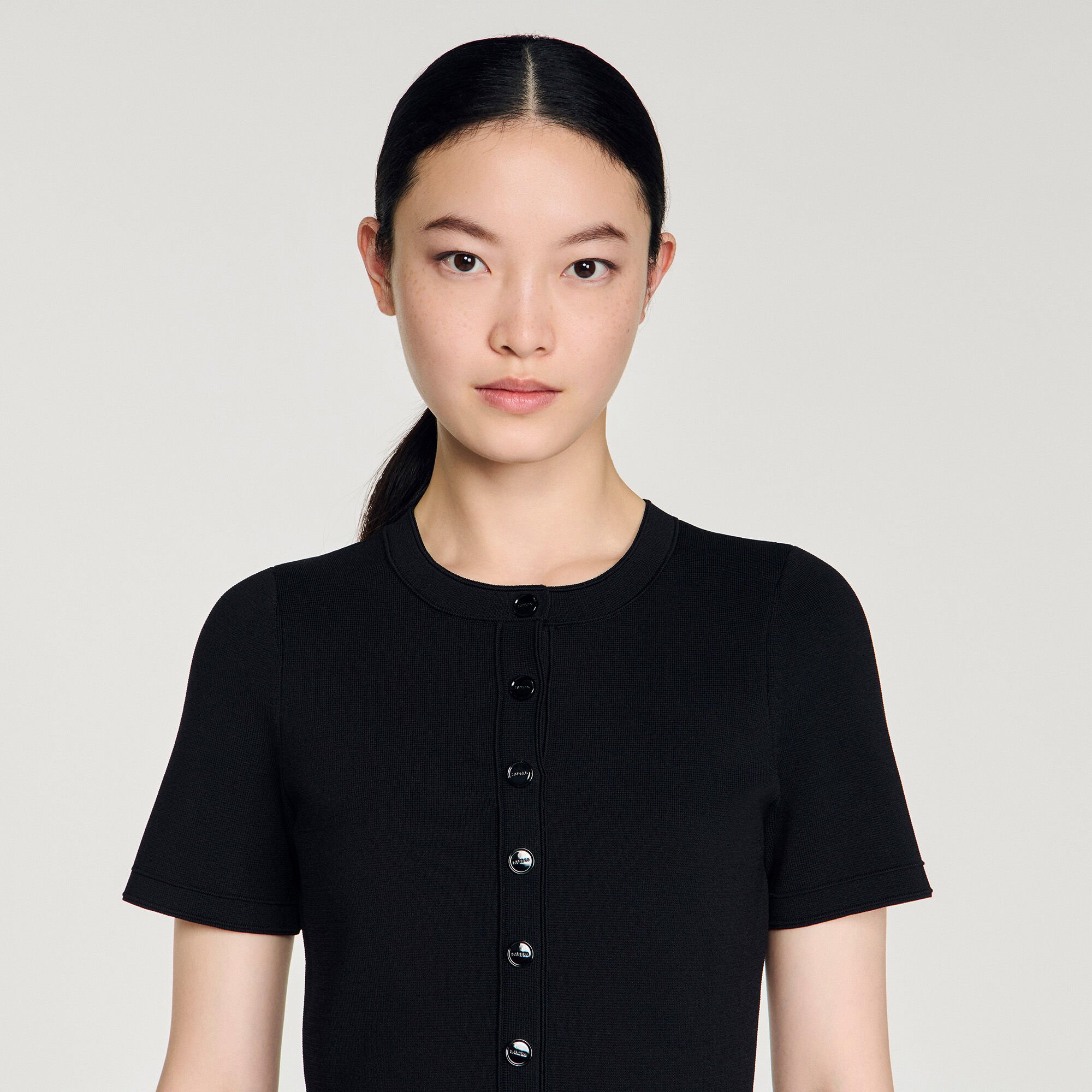 Lange gebreide jurk met peplum