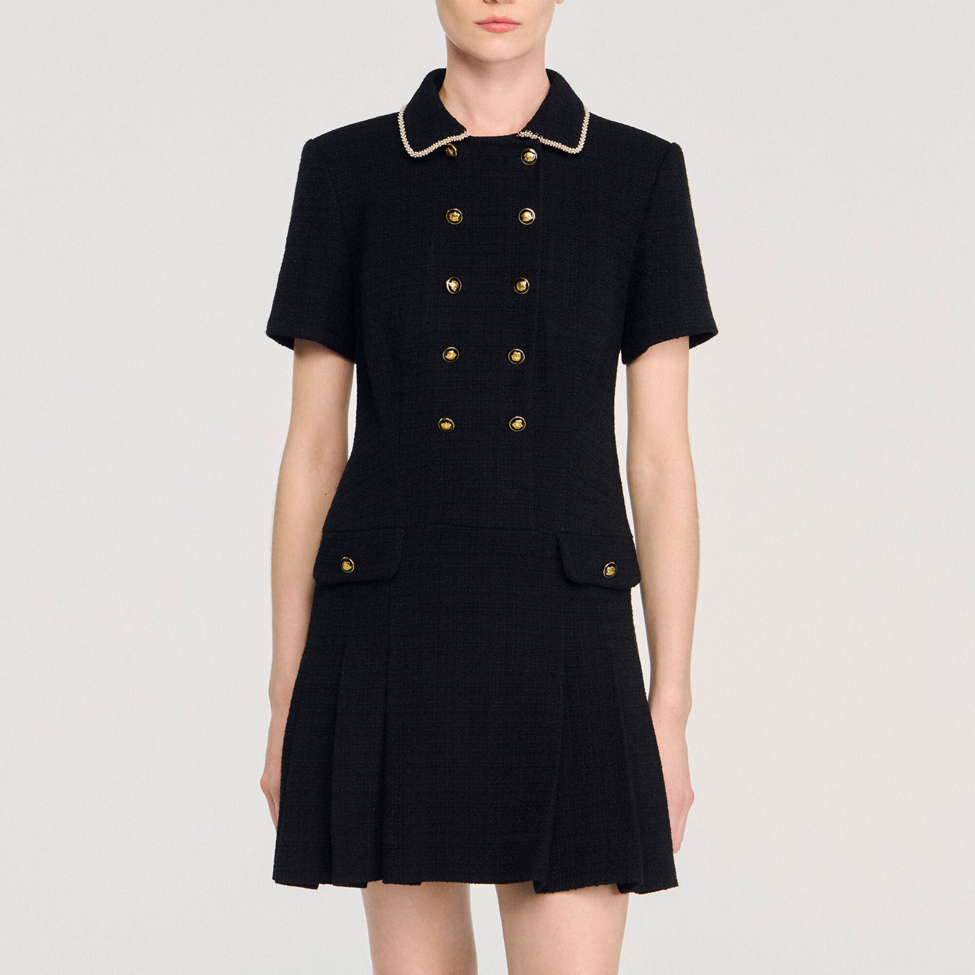 Korte tweed jurk met knopen - Vrouw | Sandro
