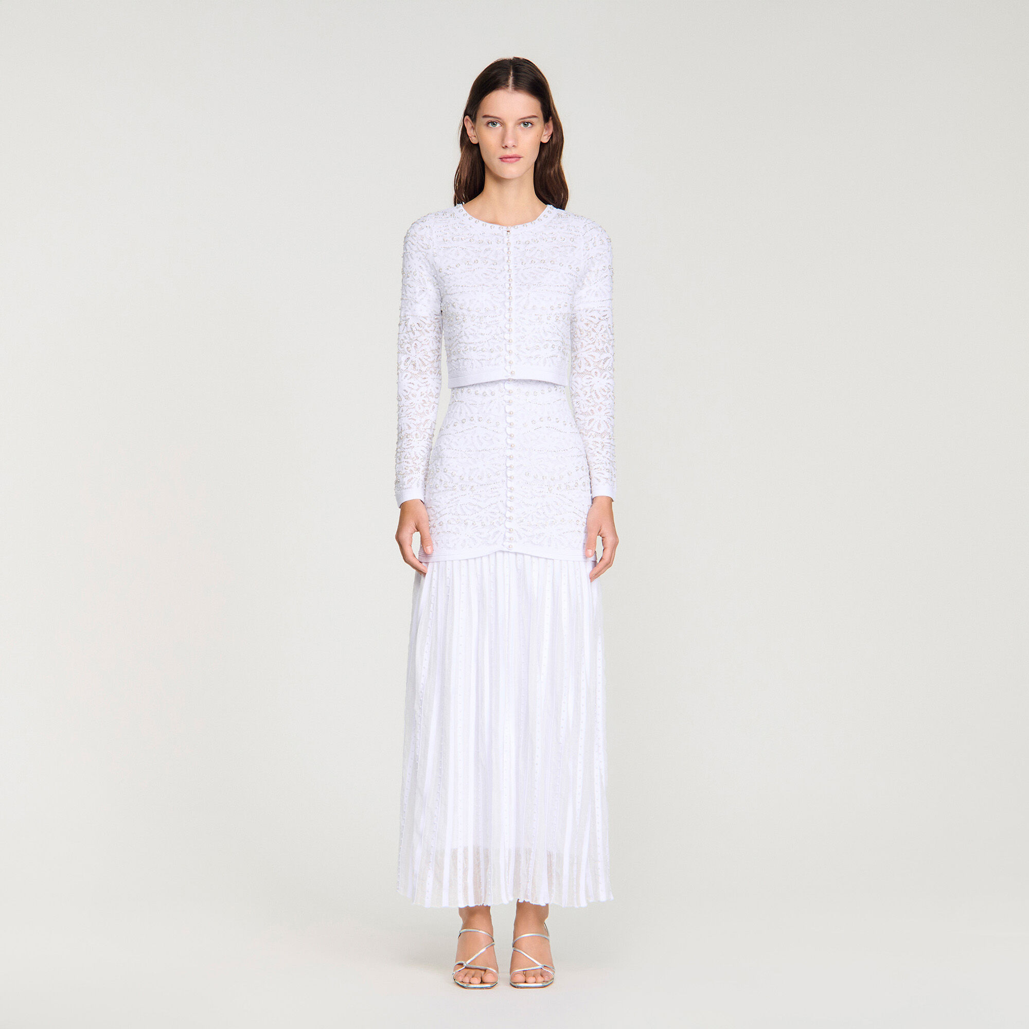 Cardigan vest kort met parels