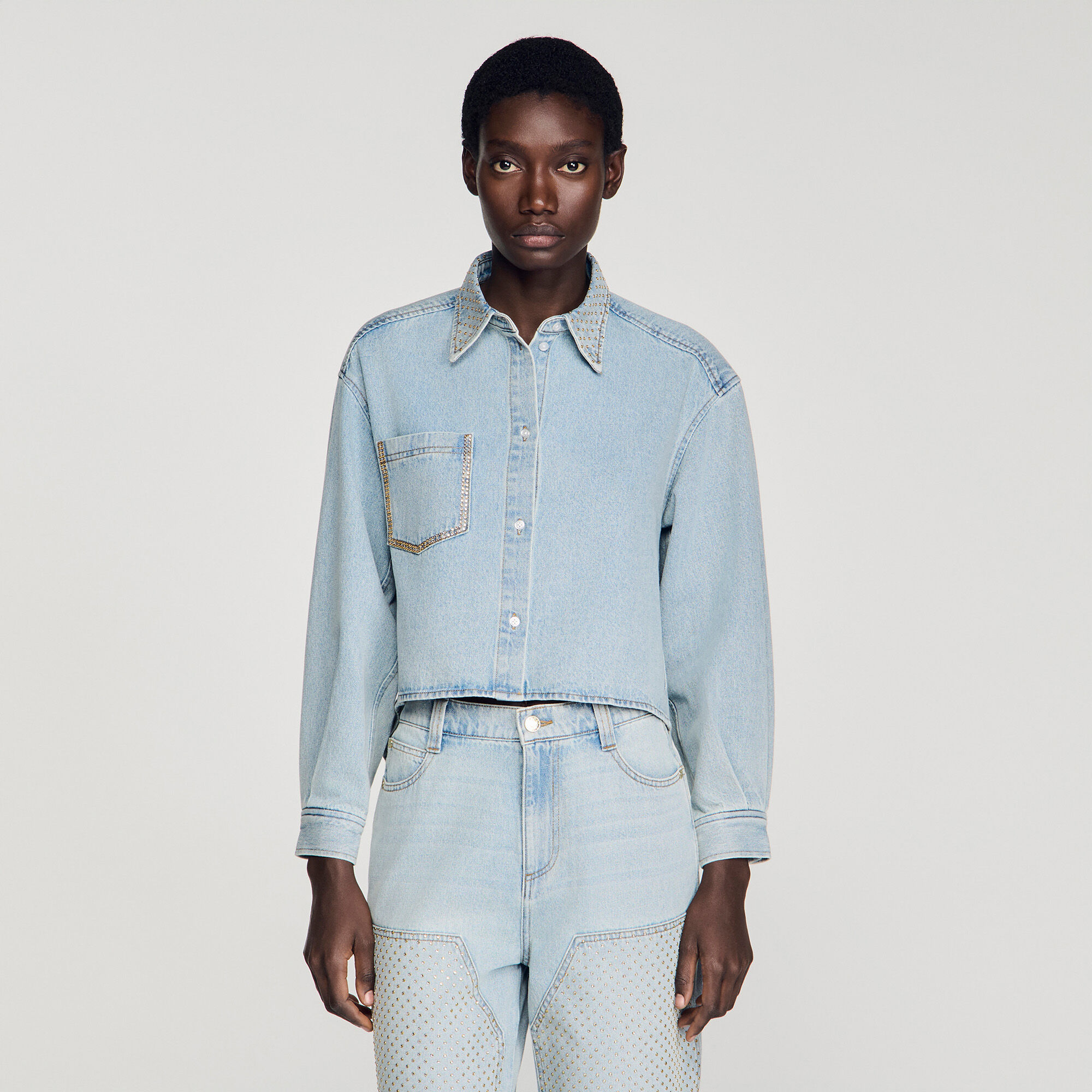 Korte spijkerblouse met stras