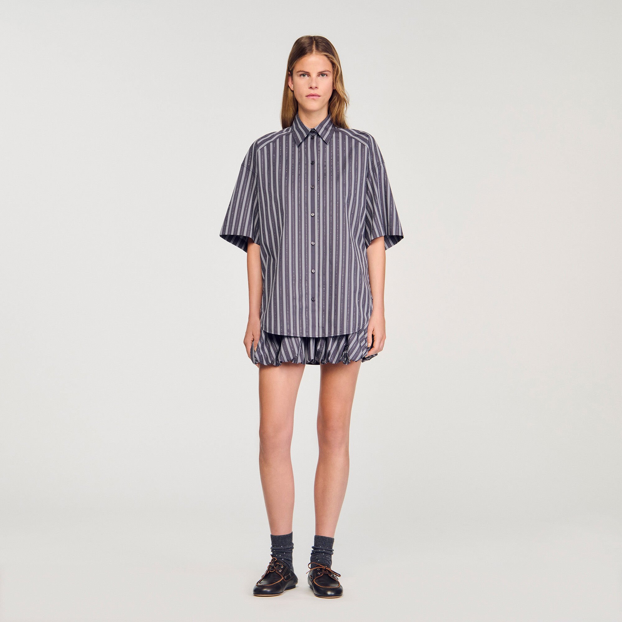 Oversized gestreepte blouse stras