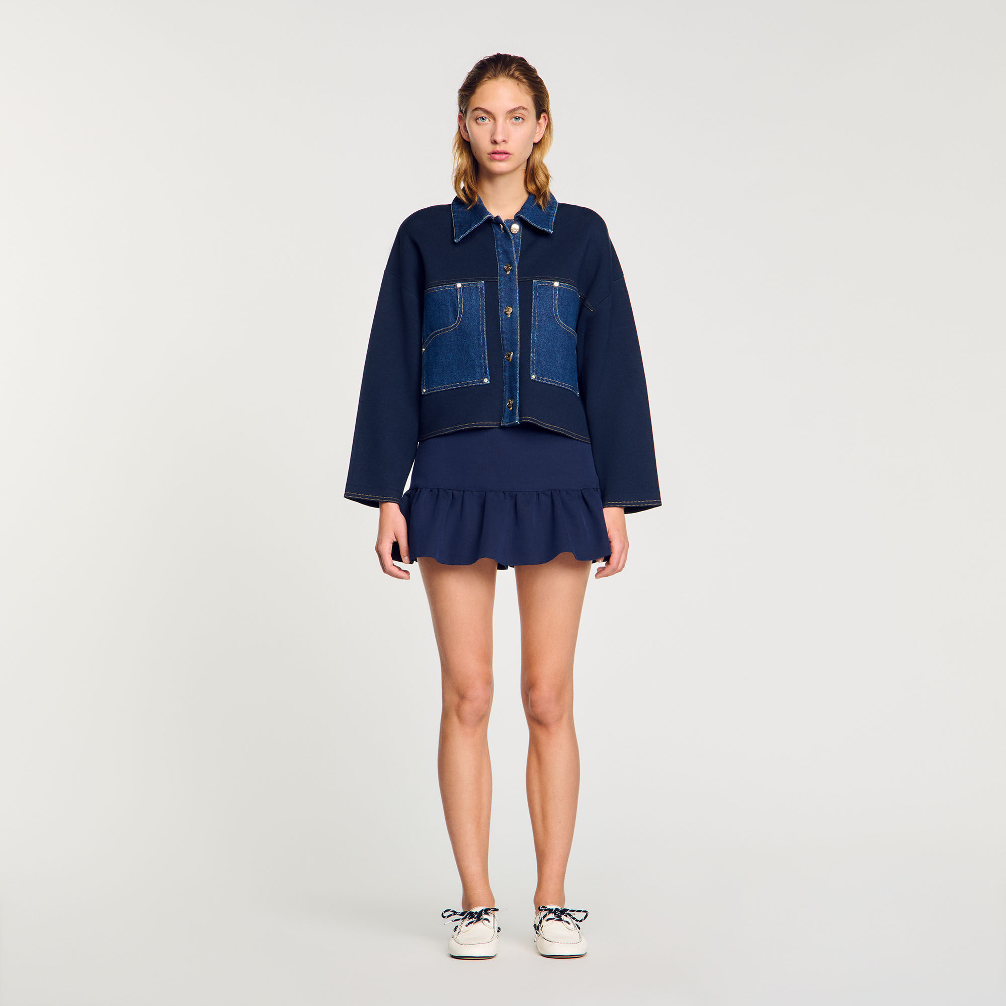 Cardigan vest met denim details