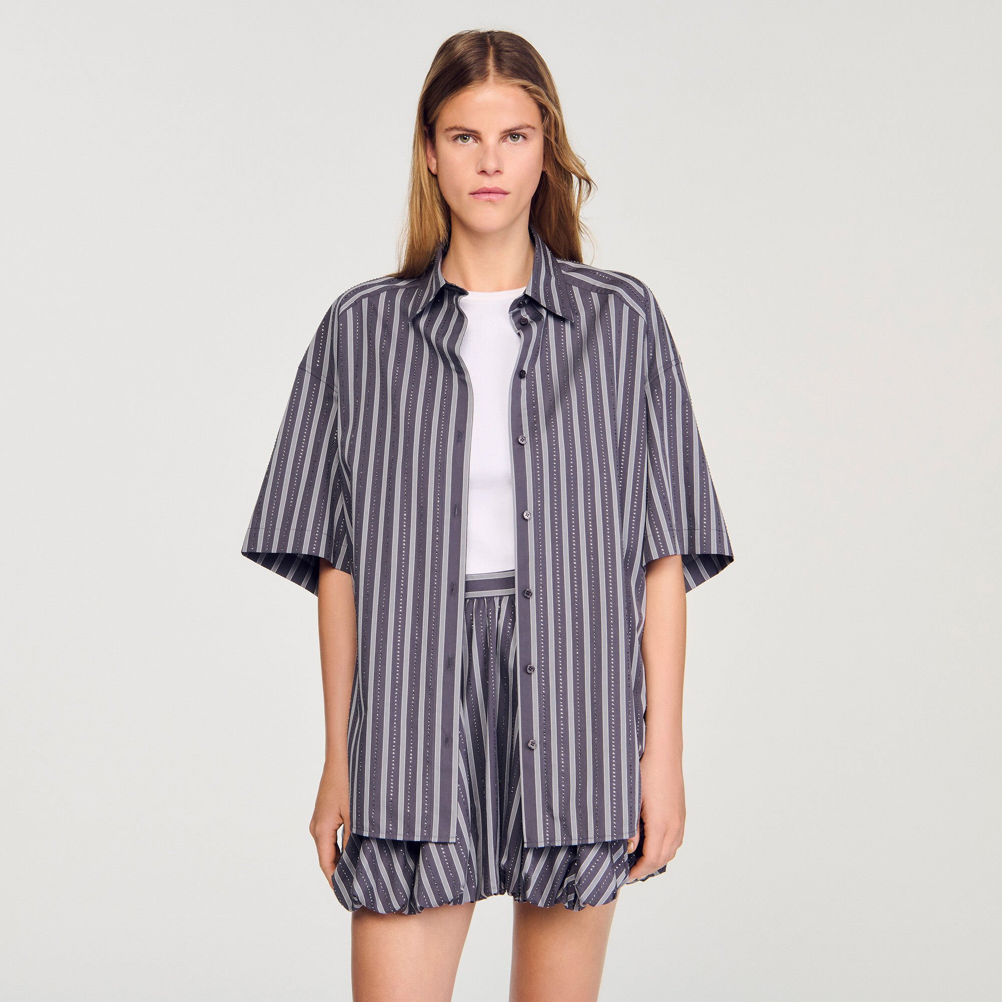 Oversized gestreepte blouse stras
