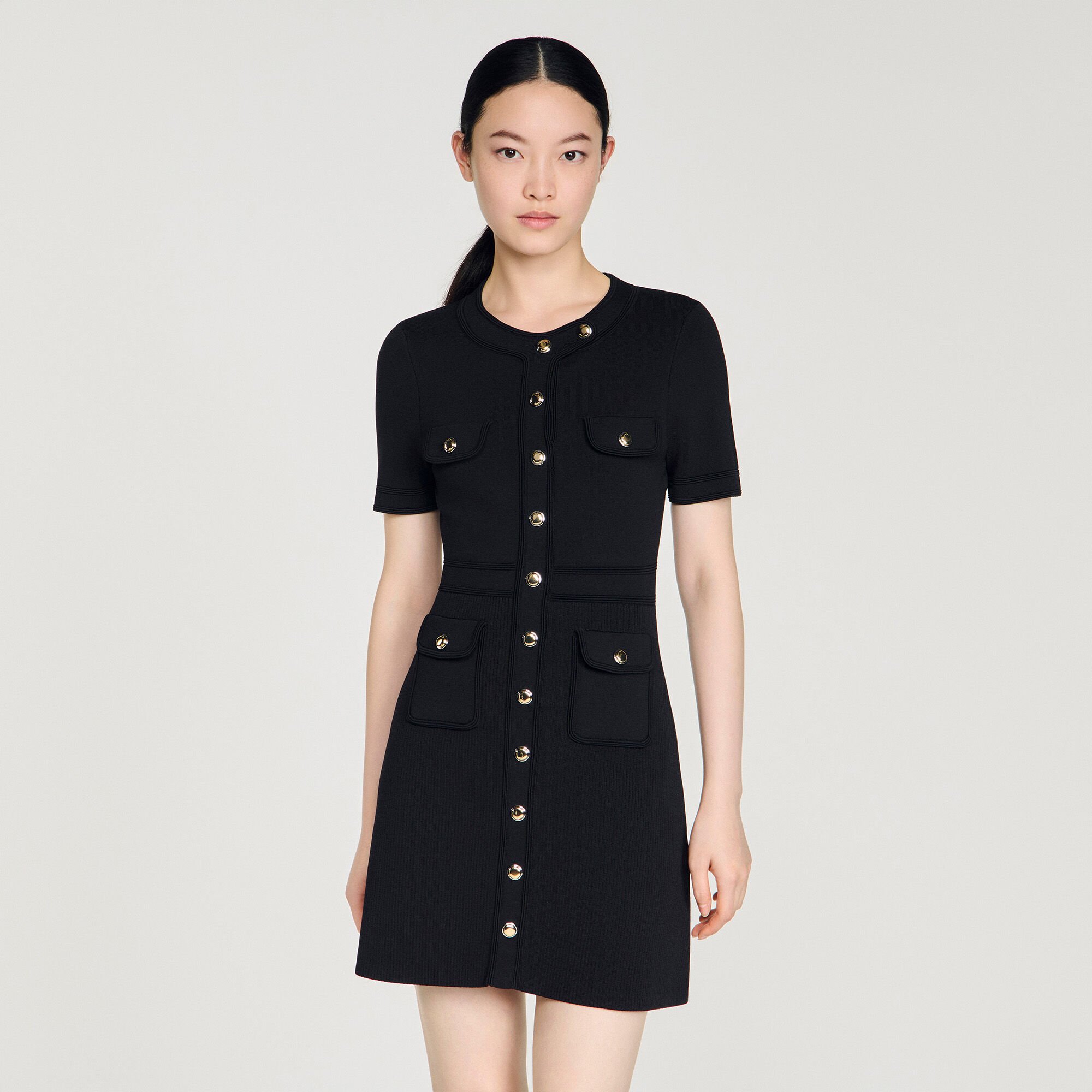 Korte jurk tricot met knoopsluiting