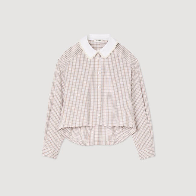 Overhemdblouse ruit kraag parels