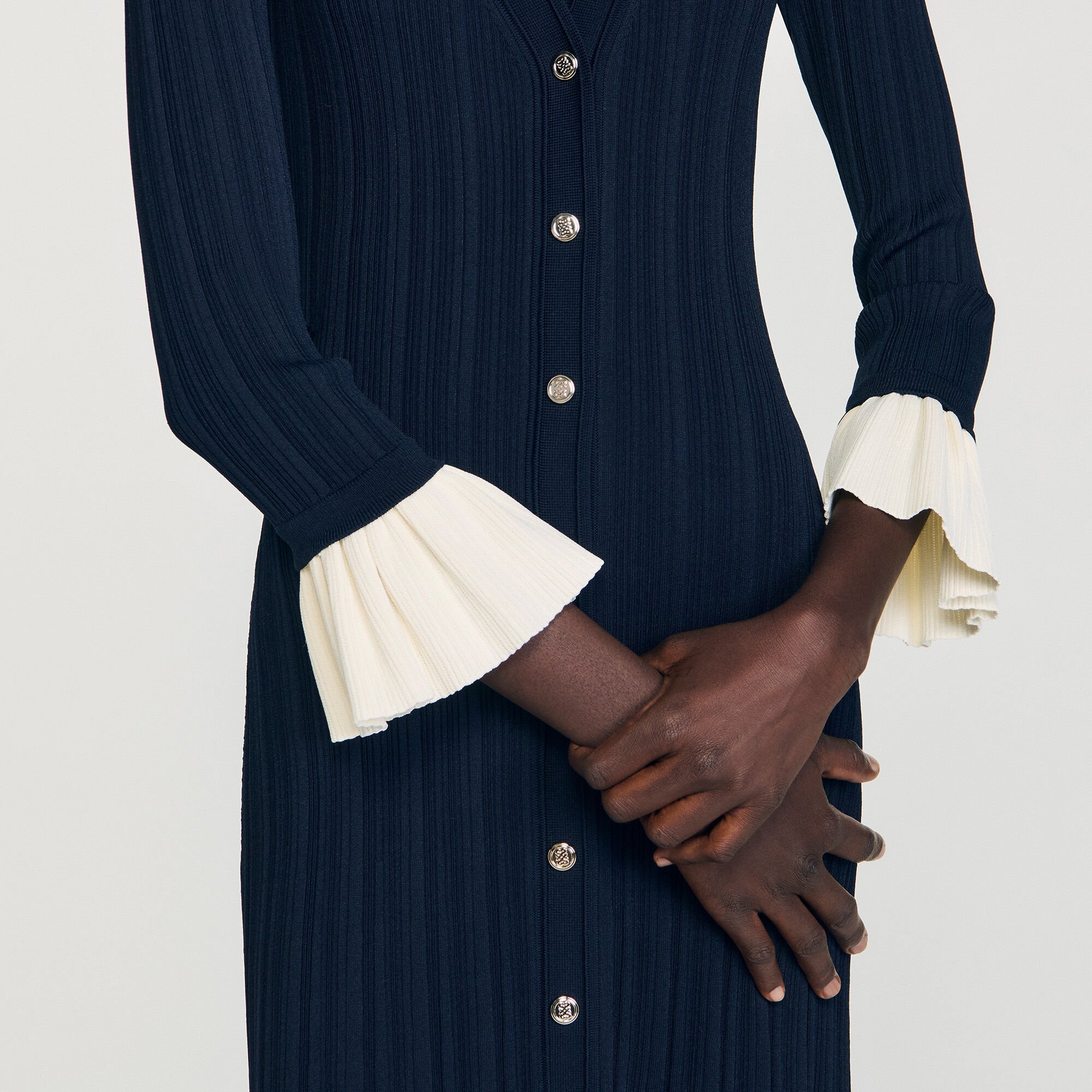 Lange jurk tweekleurig tricot