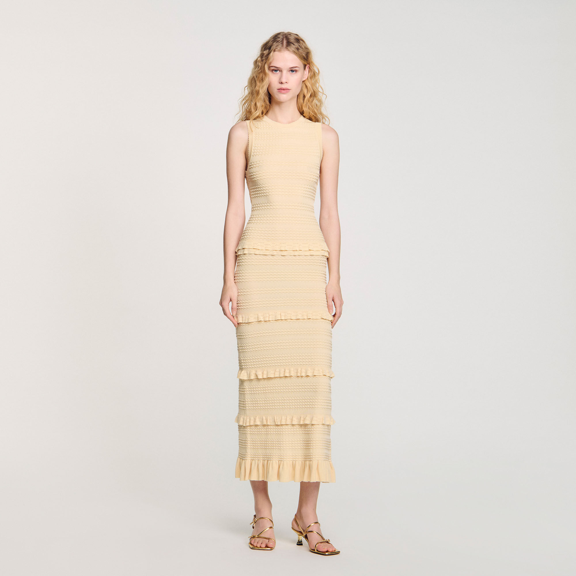 Lange jurk tricot met volants