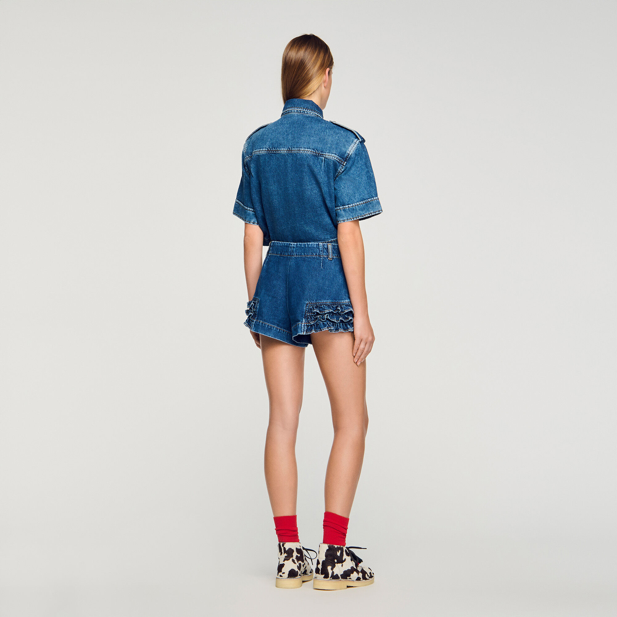 Denim short met volants