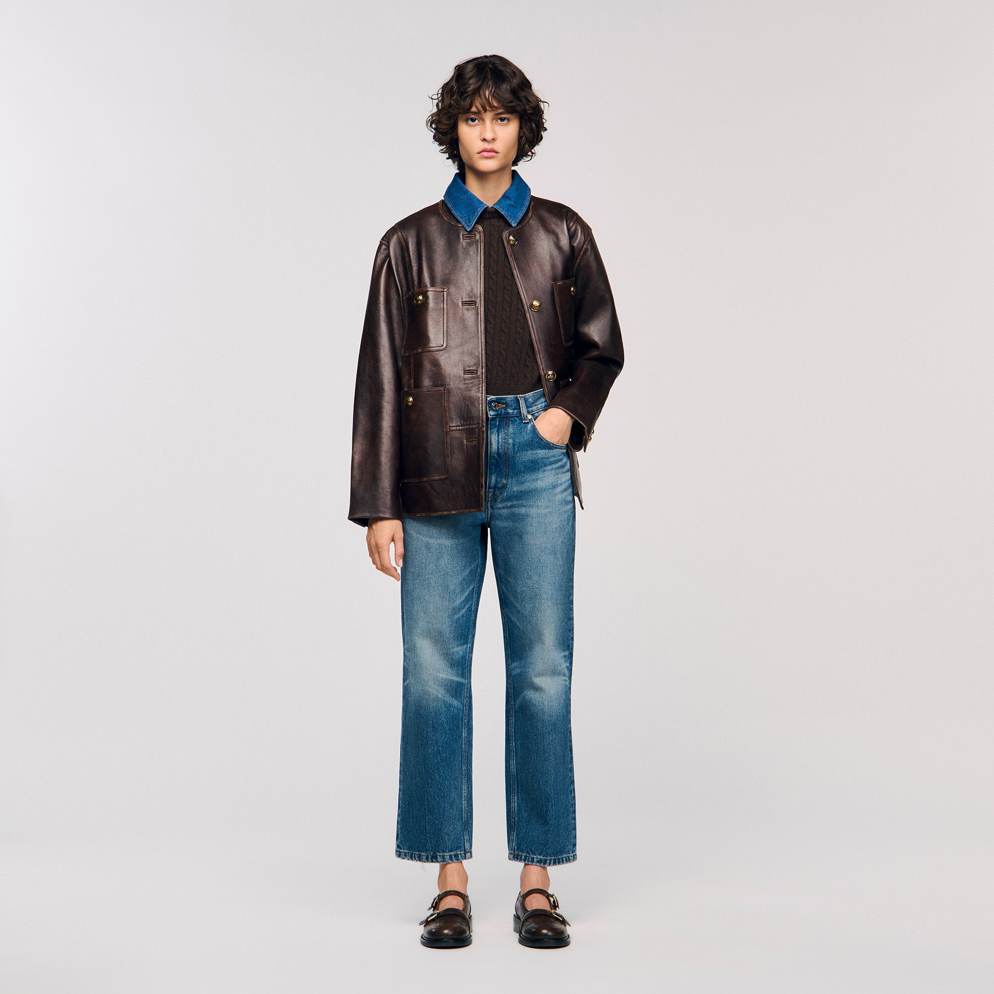 Trui van tricot en denim