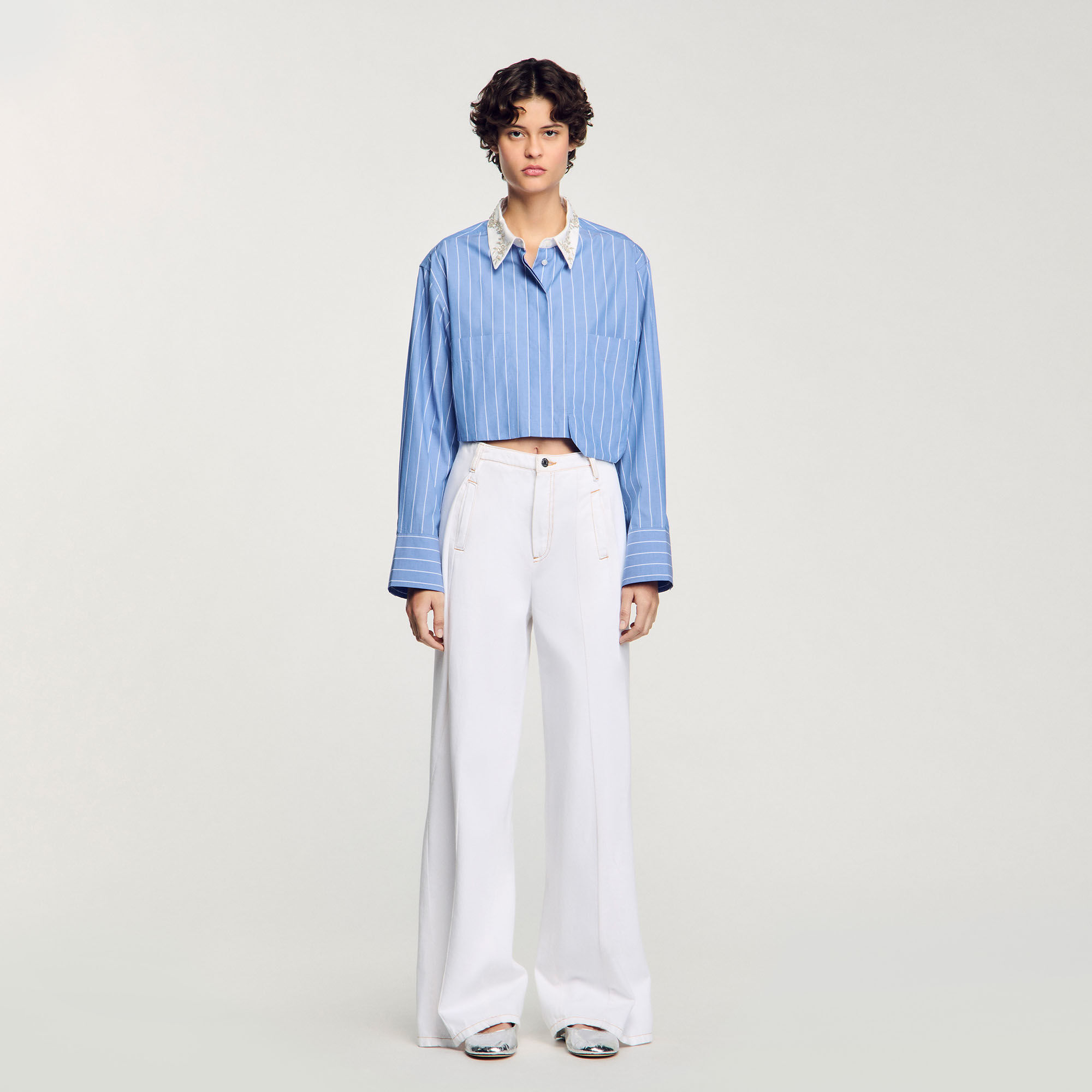 Overhemdblouse kort gestreept