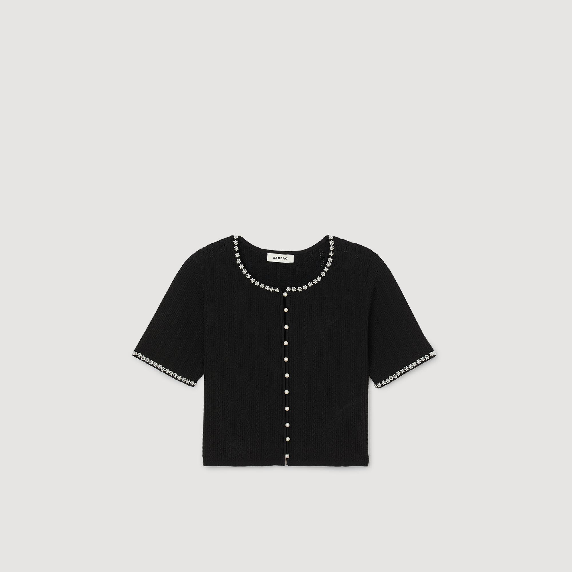 Cardigan vest kort met parels