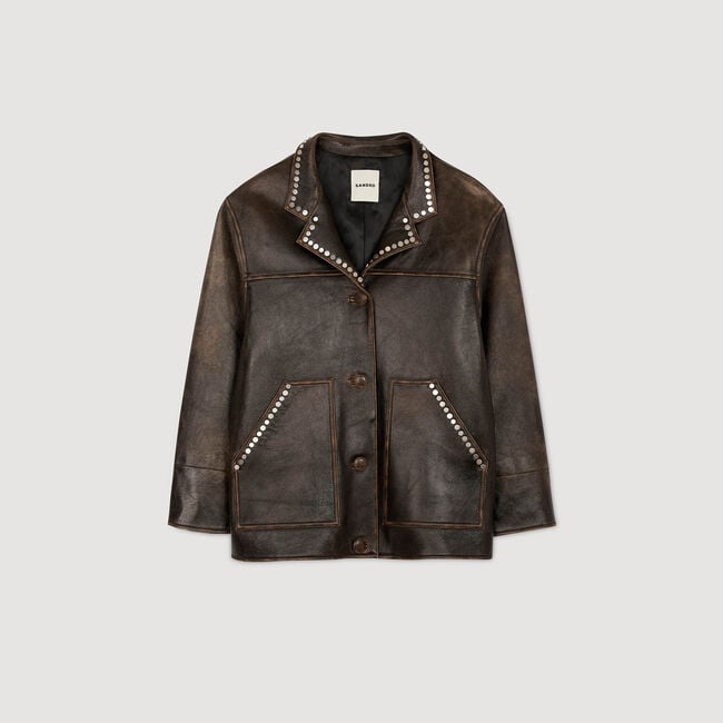 Oversized leren jack met studs