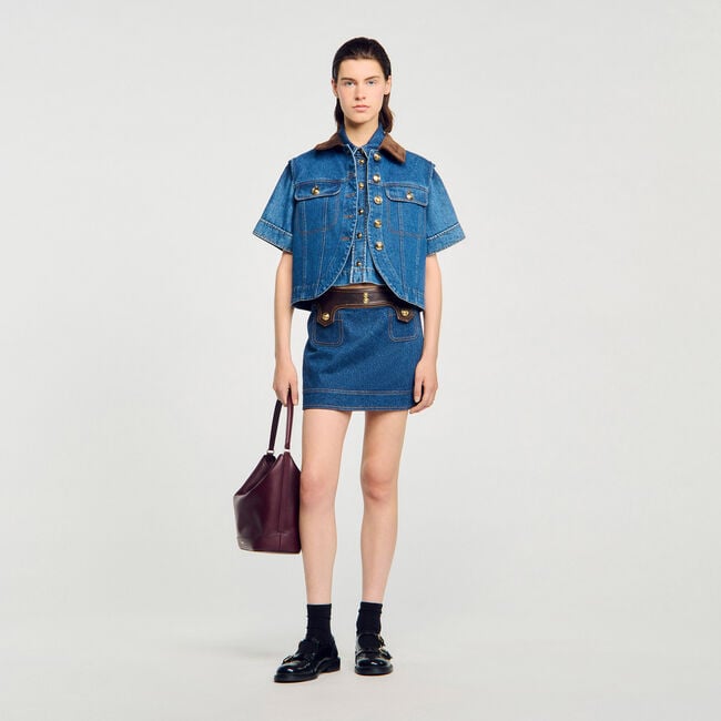 Korte rok denim en leer