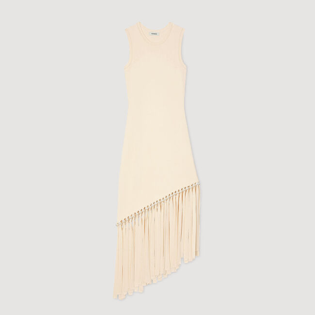 Jurk tricot met franjes en parels