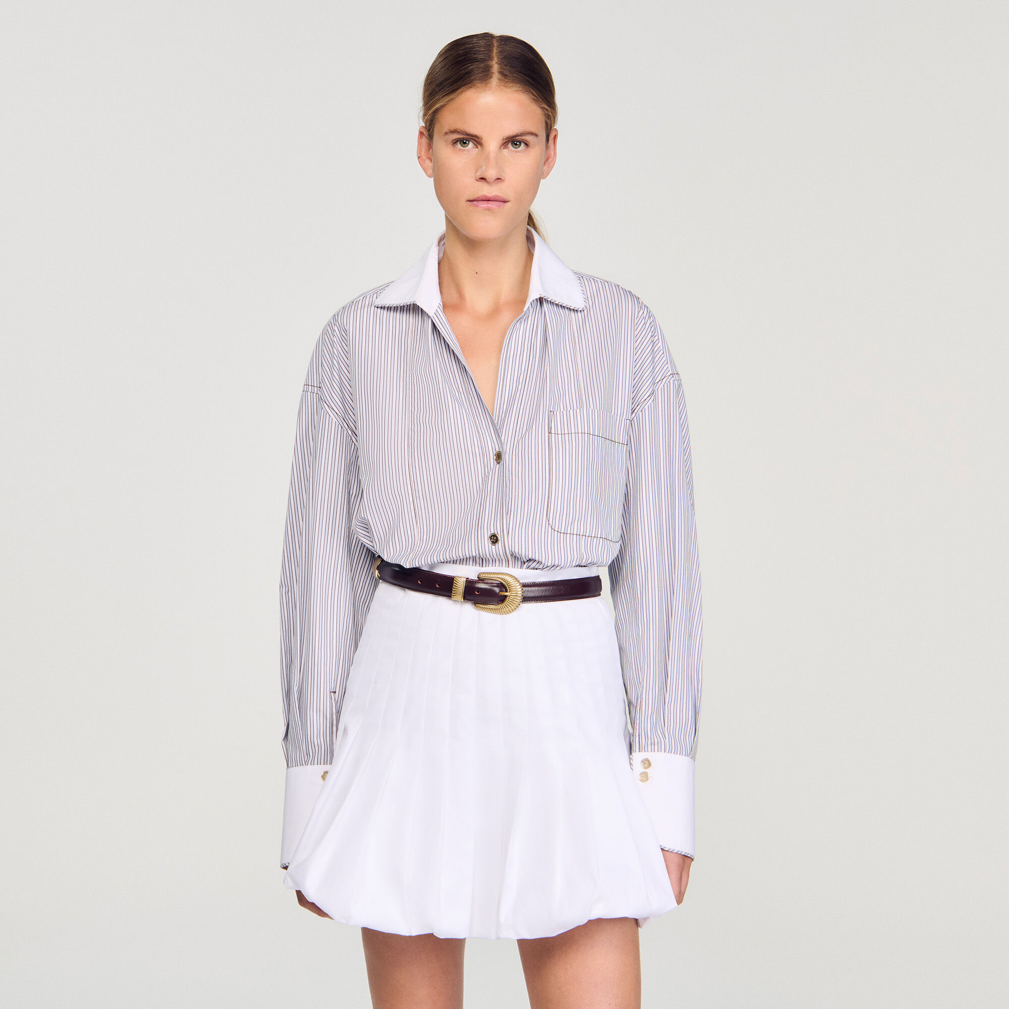 Overhemdblouse oversized gestreept