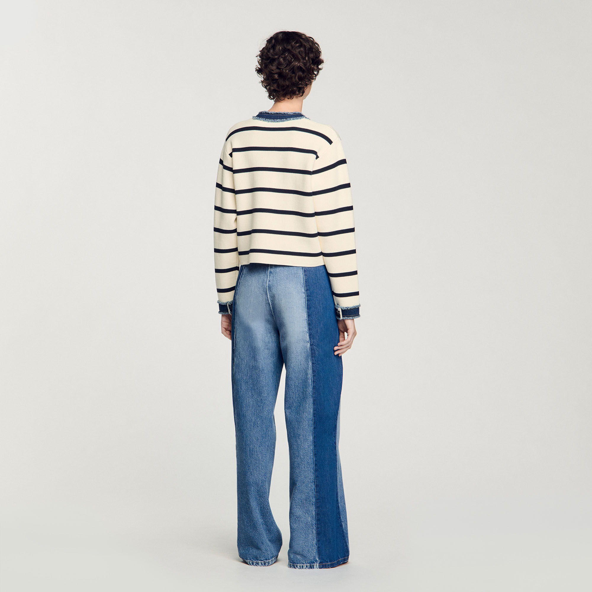 Cardigan vest gestreept met denim