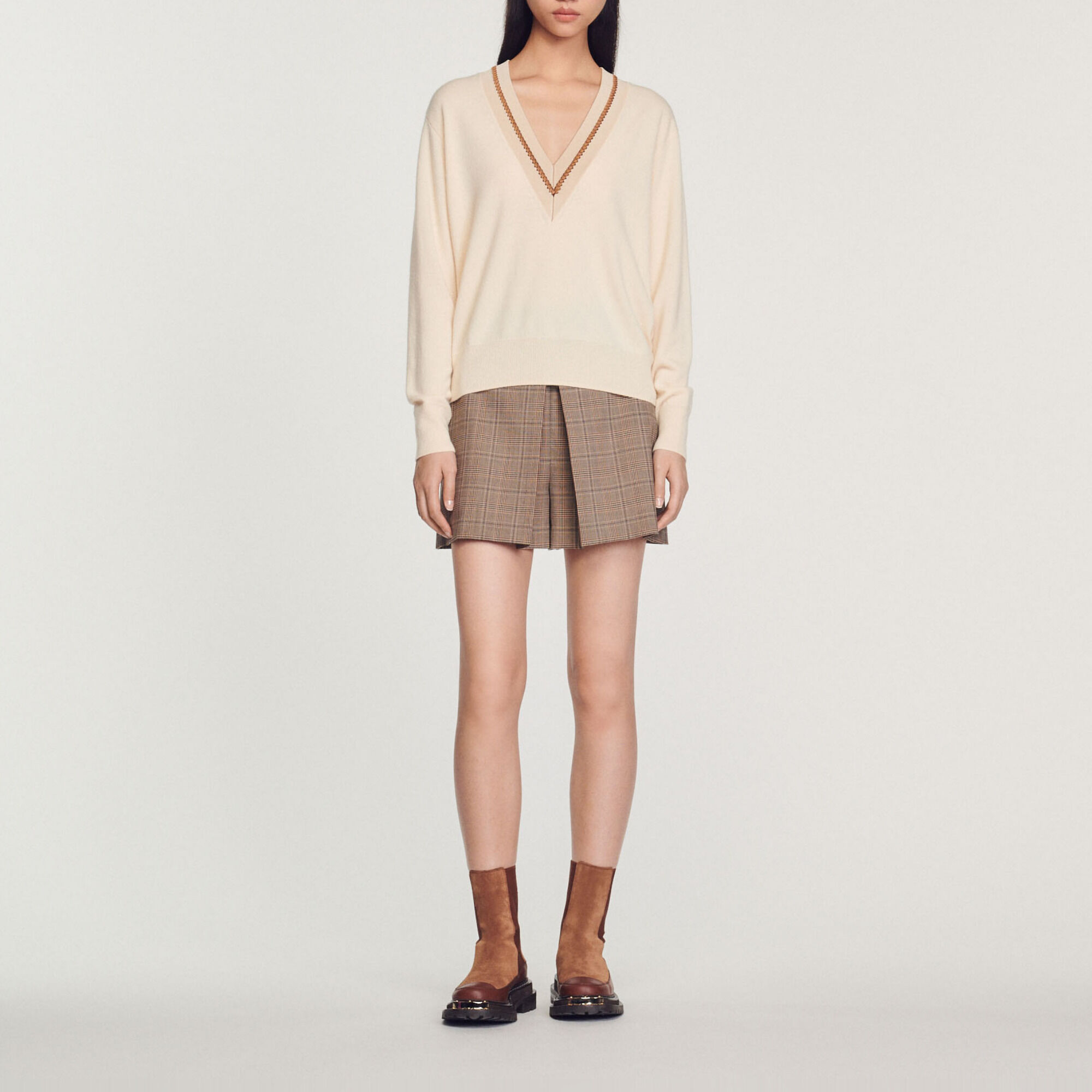 Trui met contrasterende V-hals - Vrouw | Sandro