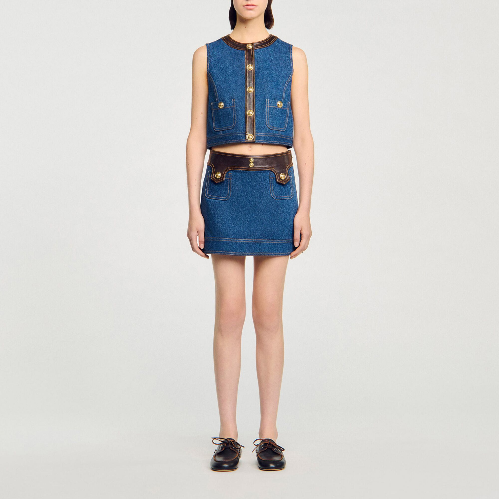 Top van denim en leer - Vrouw | Sandro