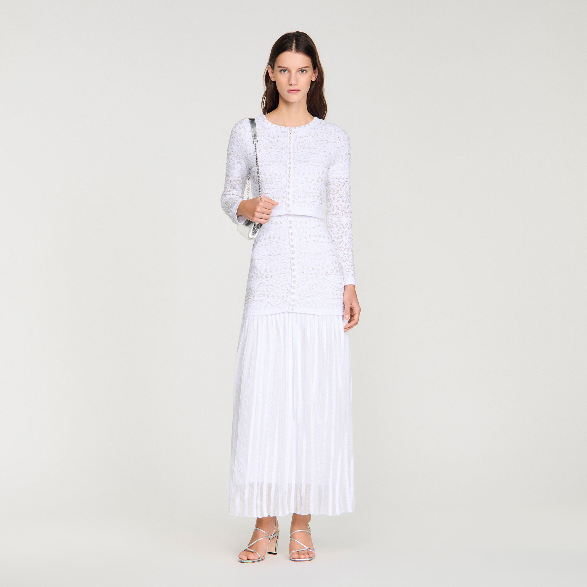 Cardigan vest kort met parels