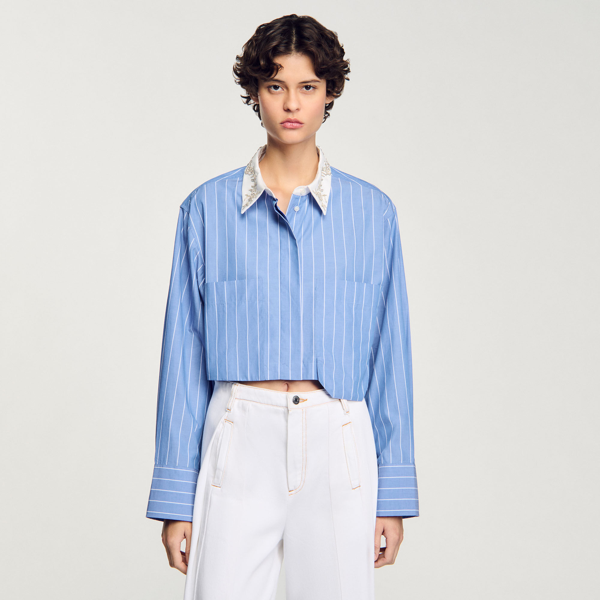 Overhemdblouse kort gestreept