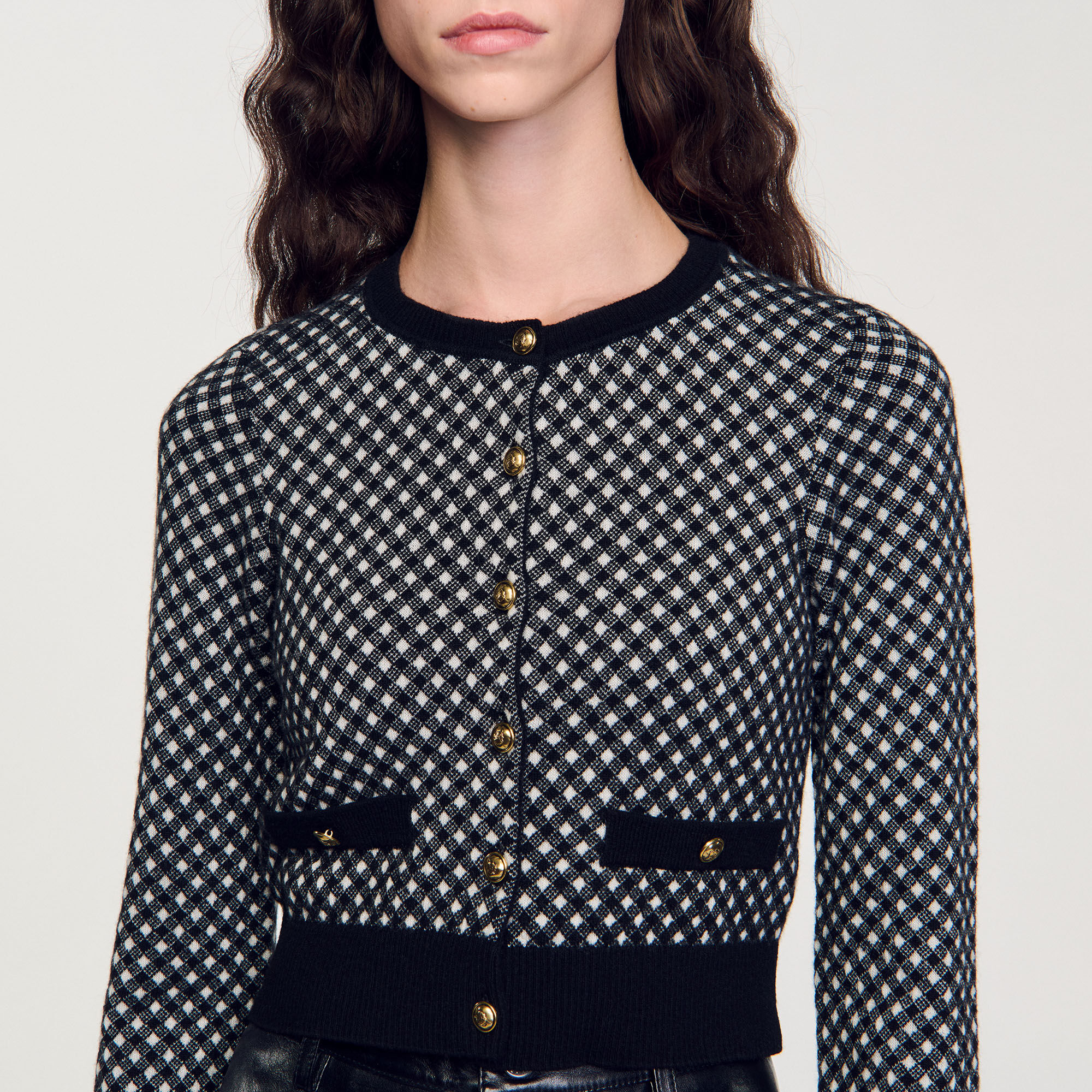 Cardigan vest geruit jacquard