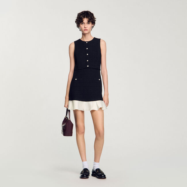 Korte jurk tweekleurig tweed