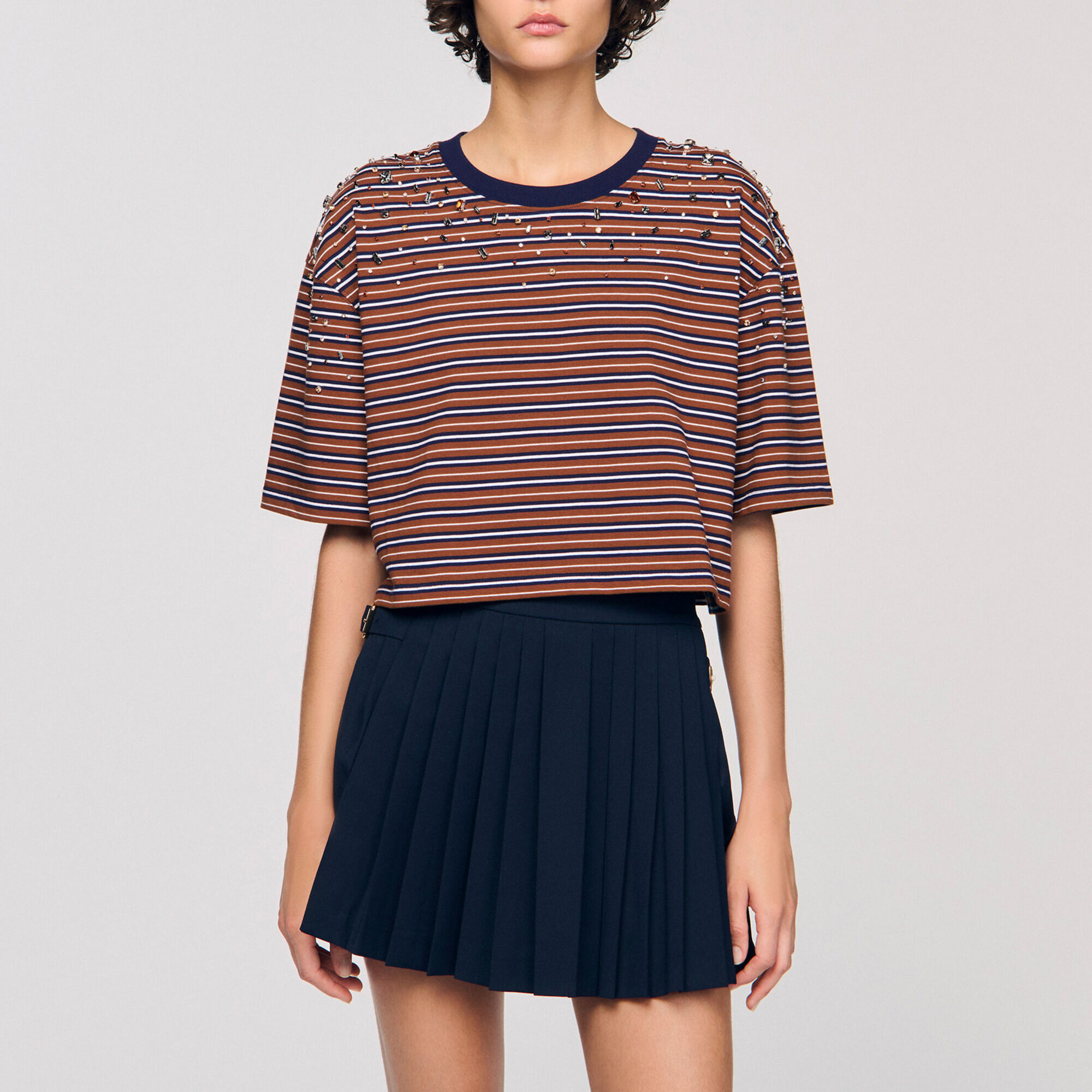 T-shirt met strepen en stras - Vrouw | Sandro