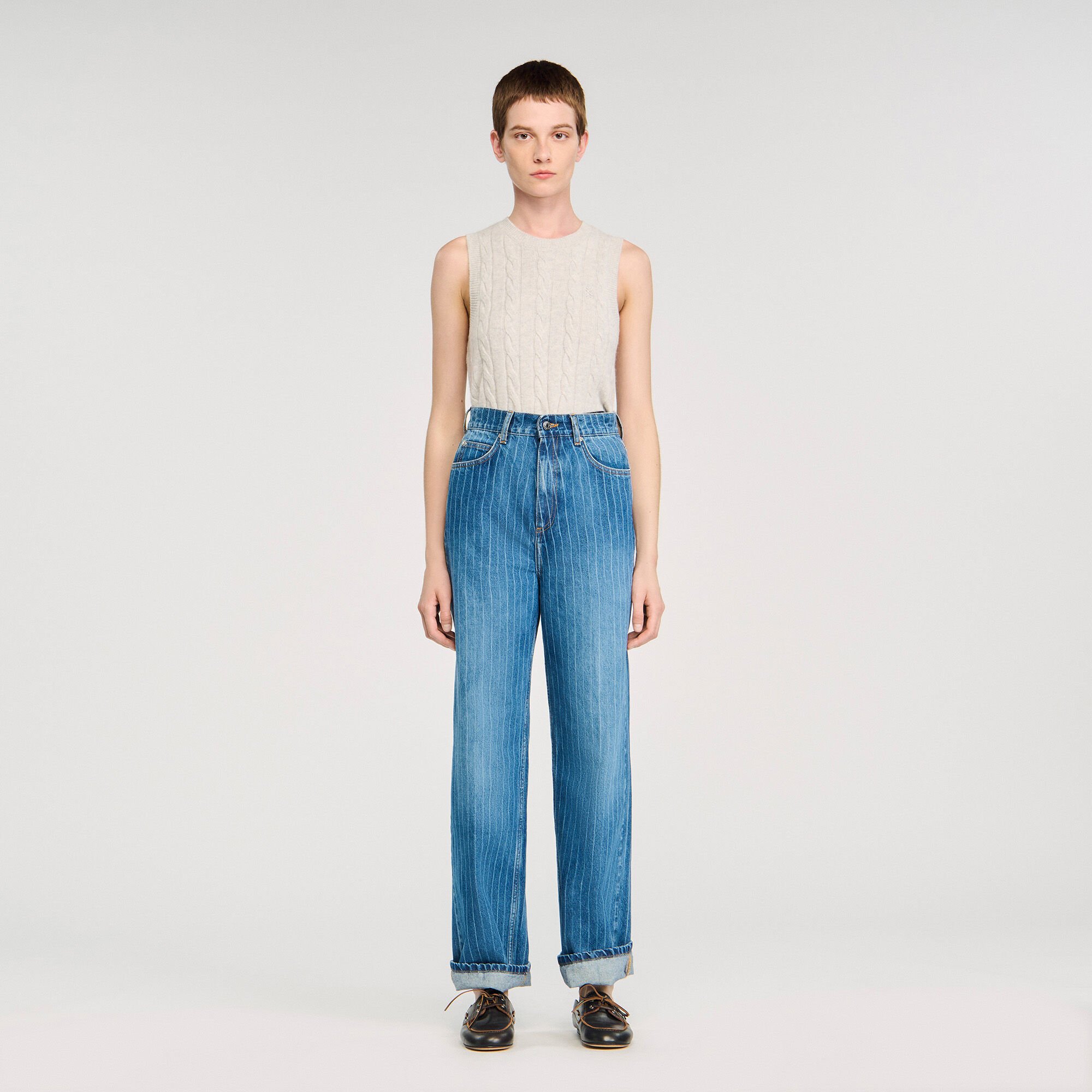 Jeans wijdvallend gestreept