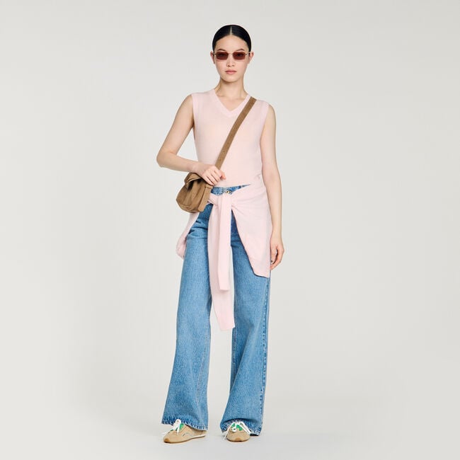 Korte geborduurde trui wol-kasjmier