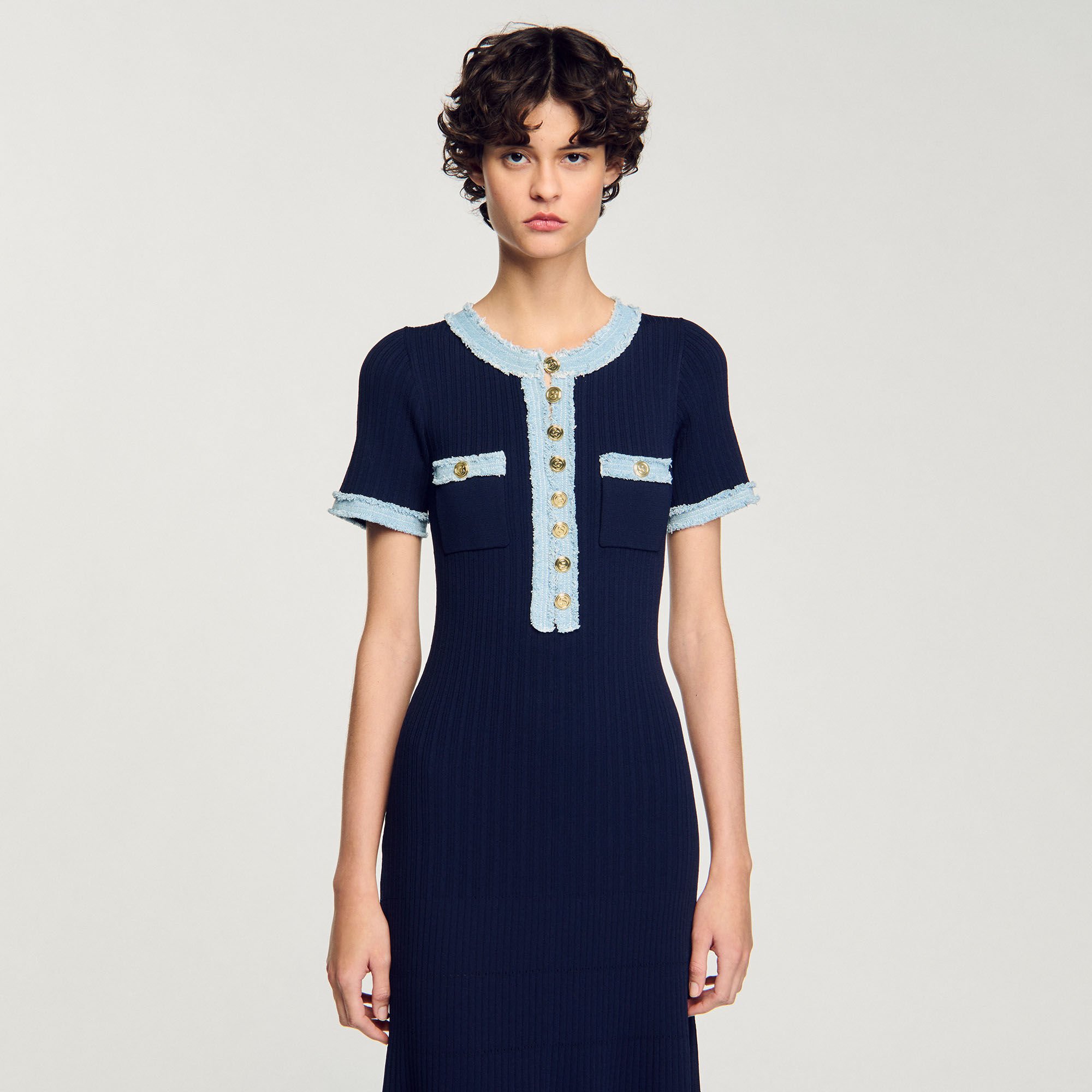 Midi jurk breiwerk en denim