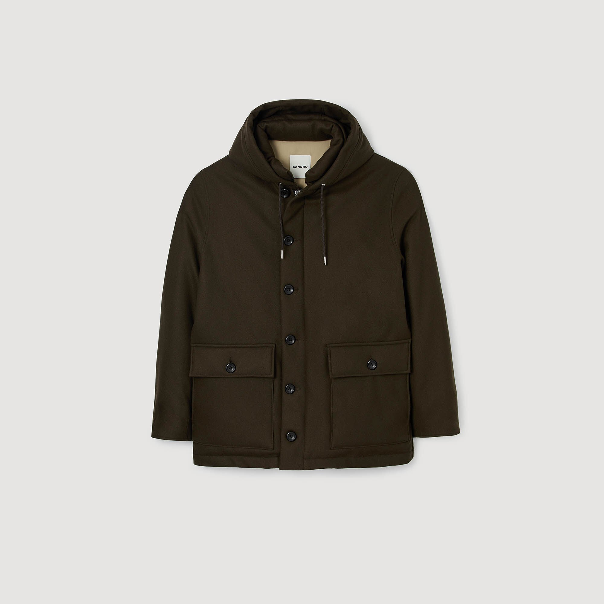 Parka jas van wol met capuchon