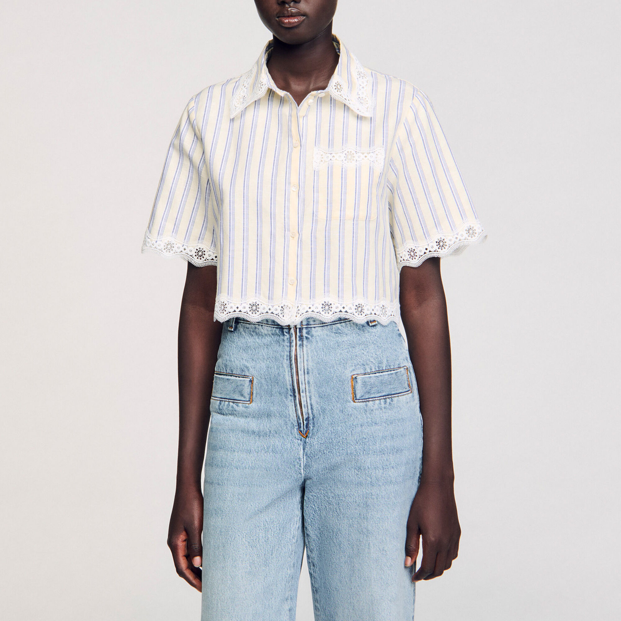 Overhemdblouse kort gestreept