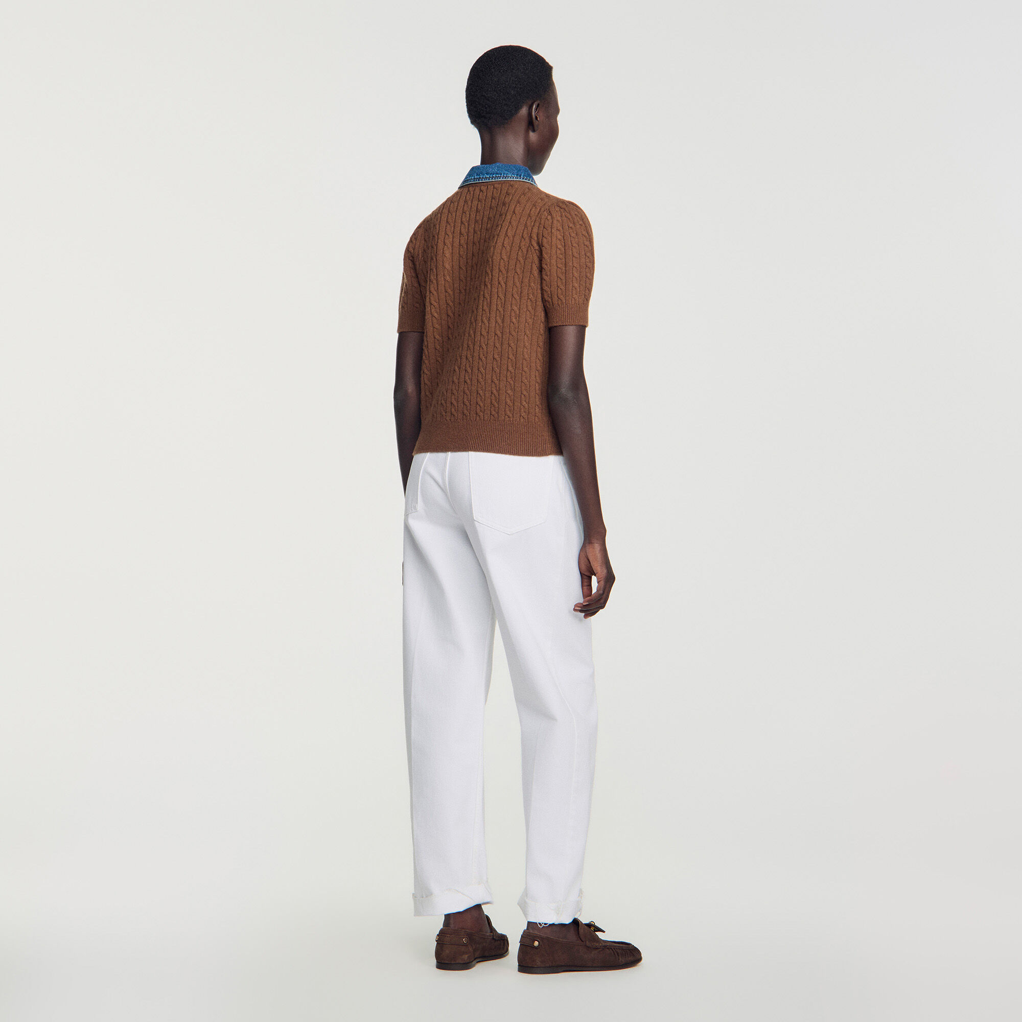 Cardigan vest denim kraag