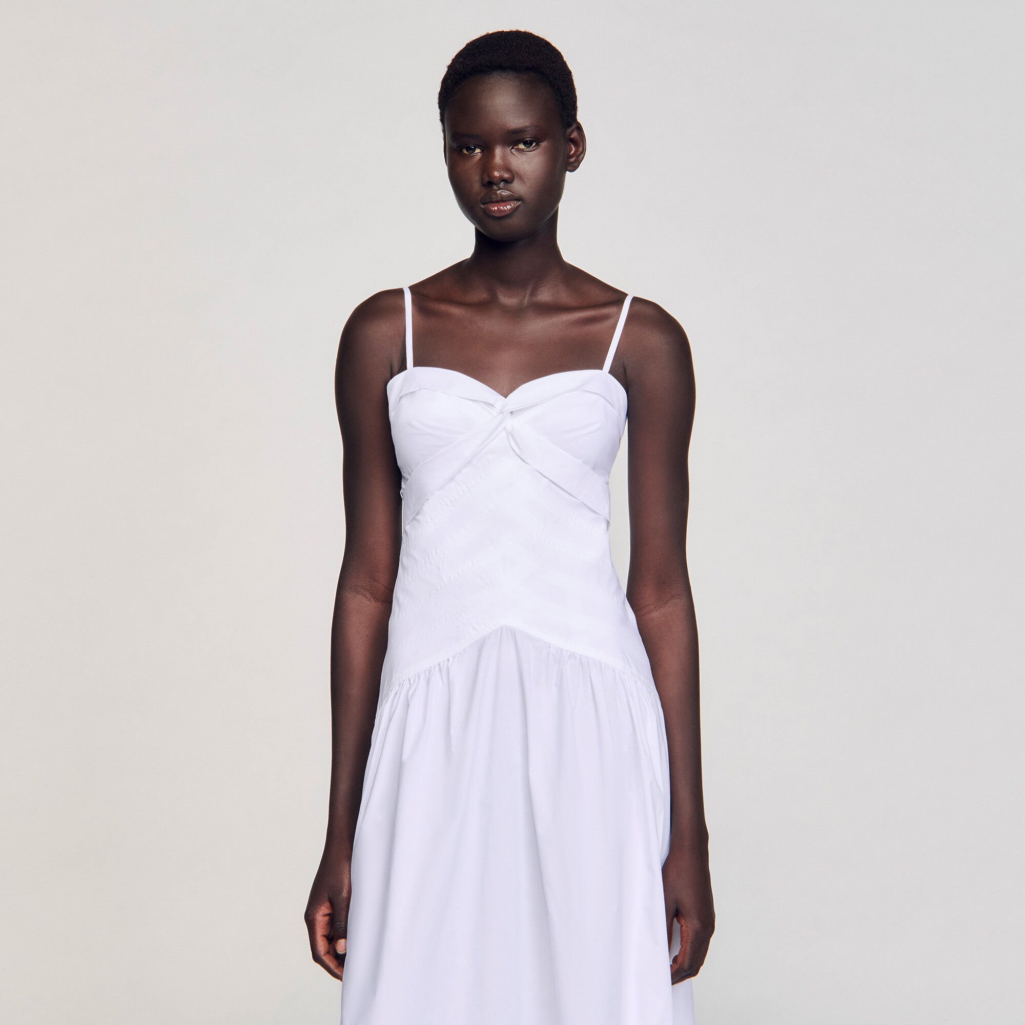 Lange jurk gedrapeerde bustier