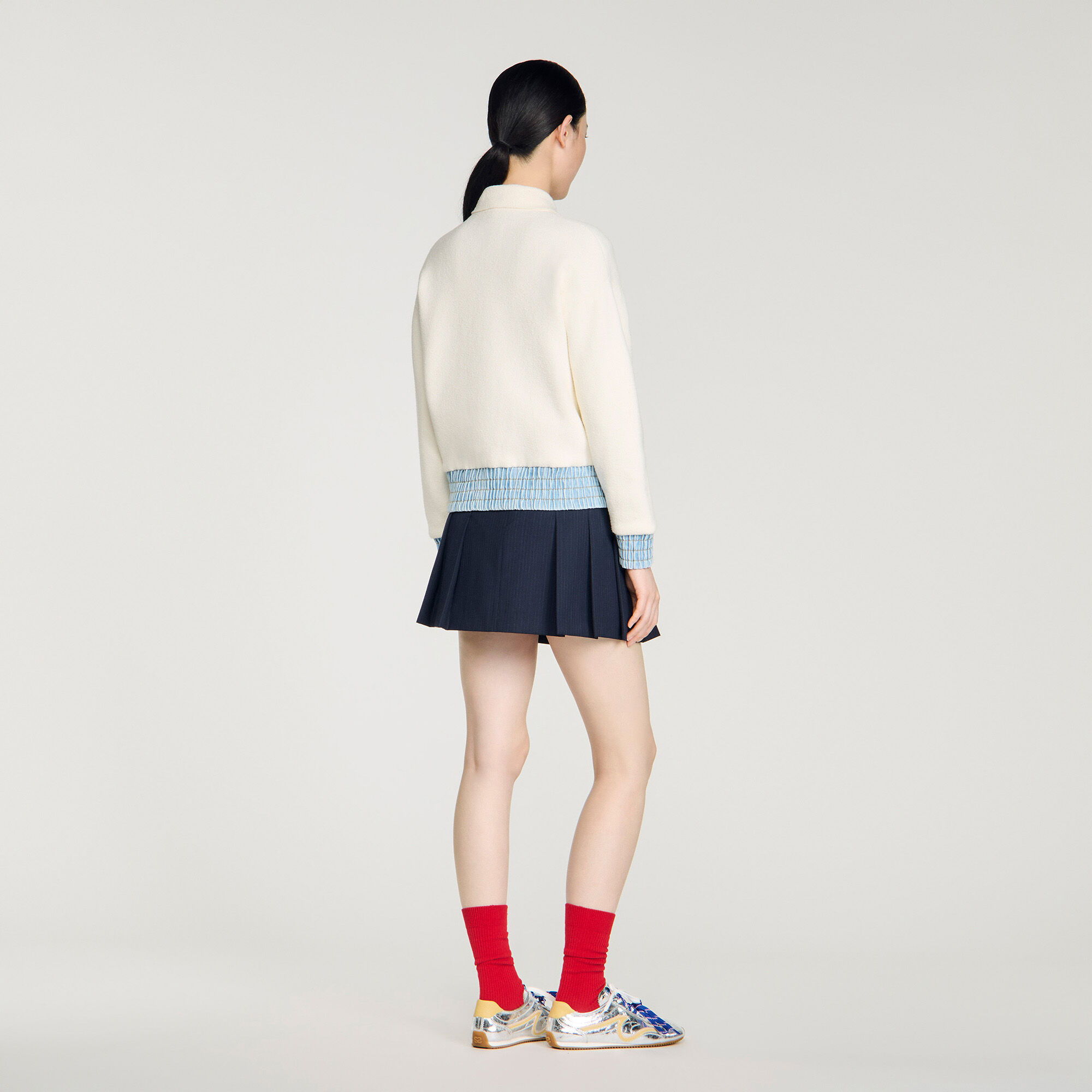 Cardigan vest met denim