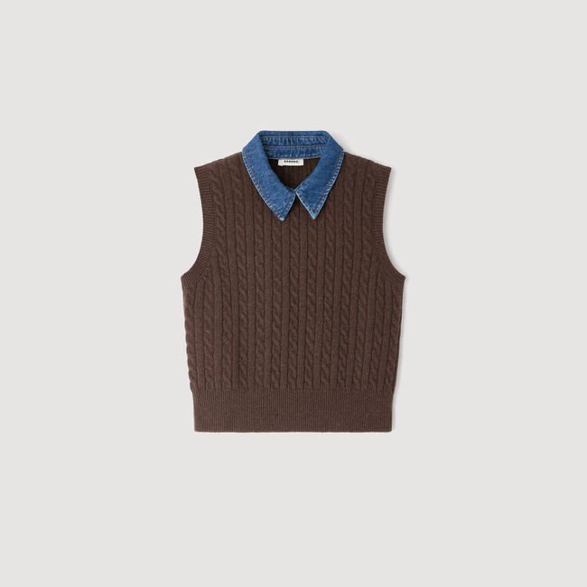Trui van tricot en denim
