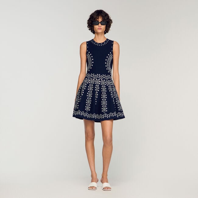 Korte jurk tricot sjaalprint