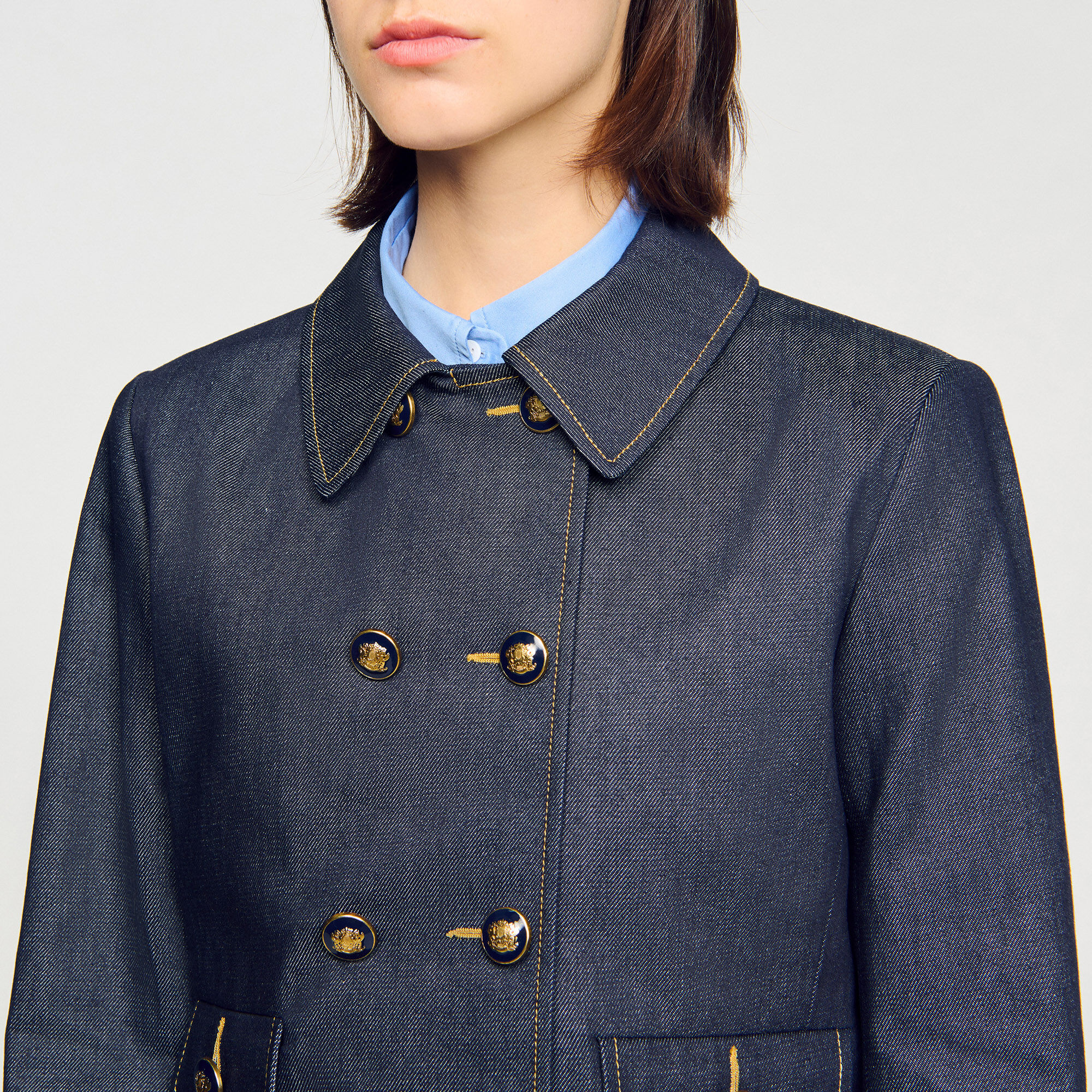 Denim getailleerde blazer