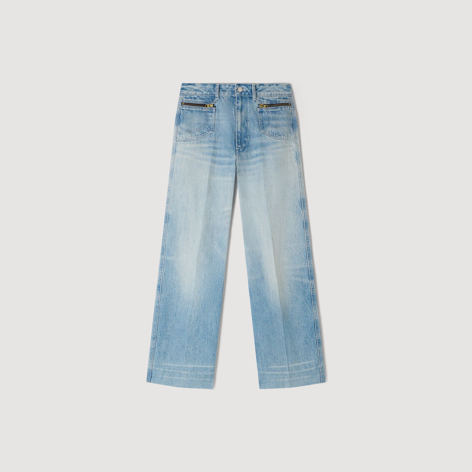 Rechte jeans stone wash met rits