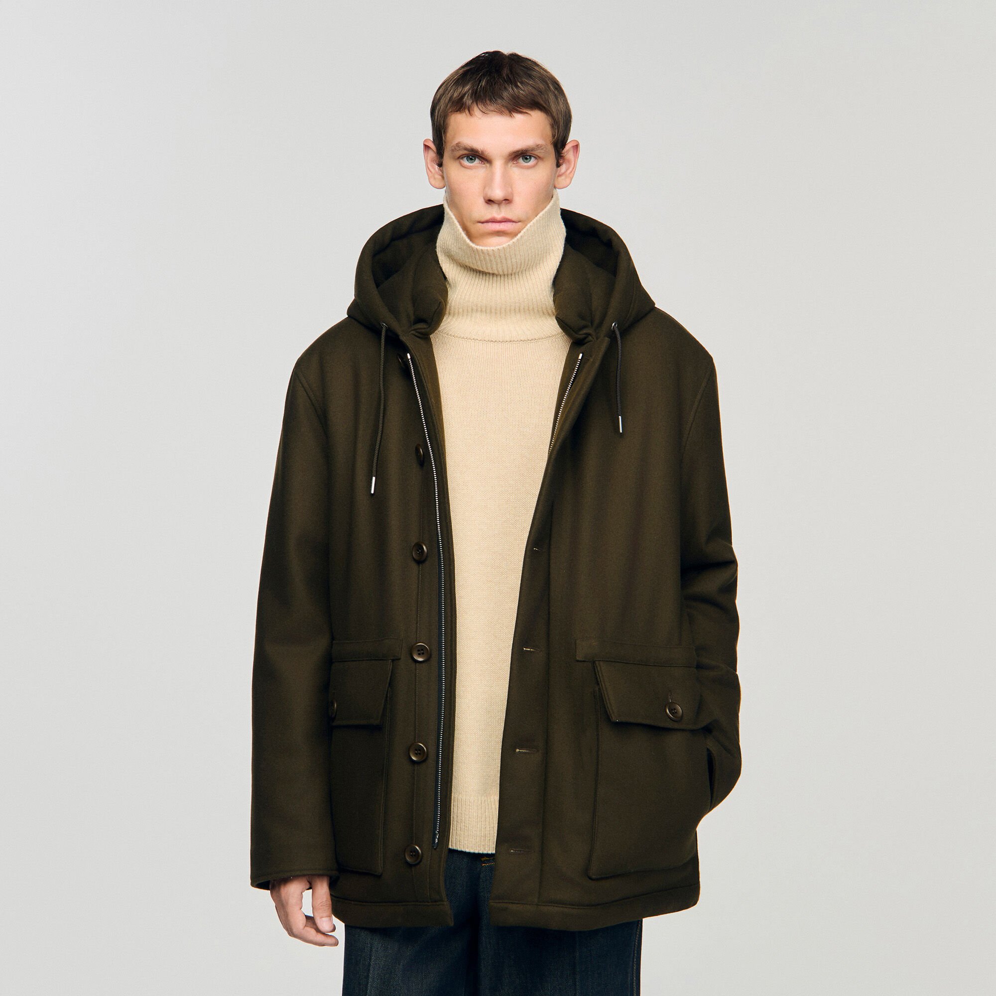 Parka jas van wol met capuchon