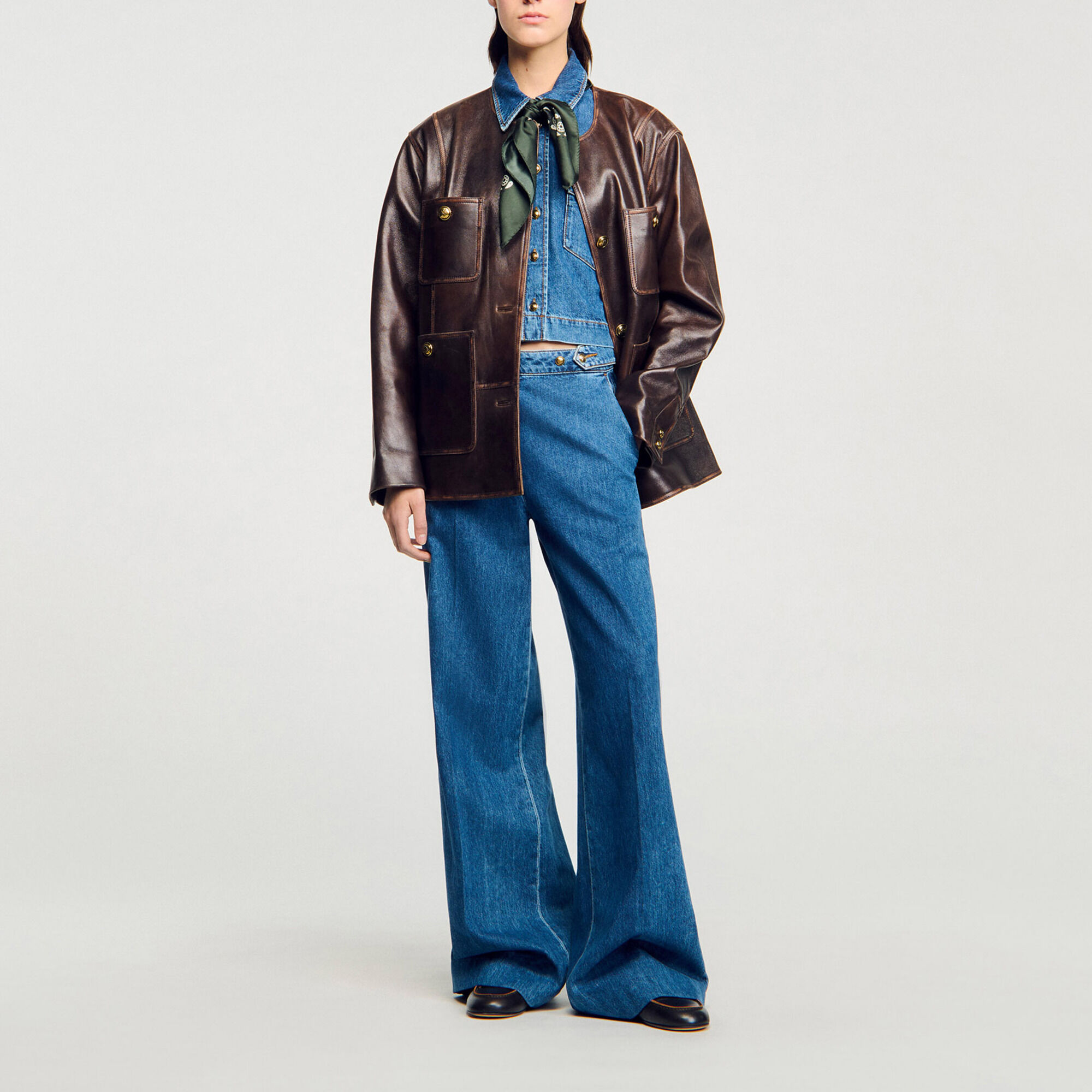 Korte denim overhemdblouse - Vrouw | Sandro