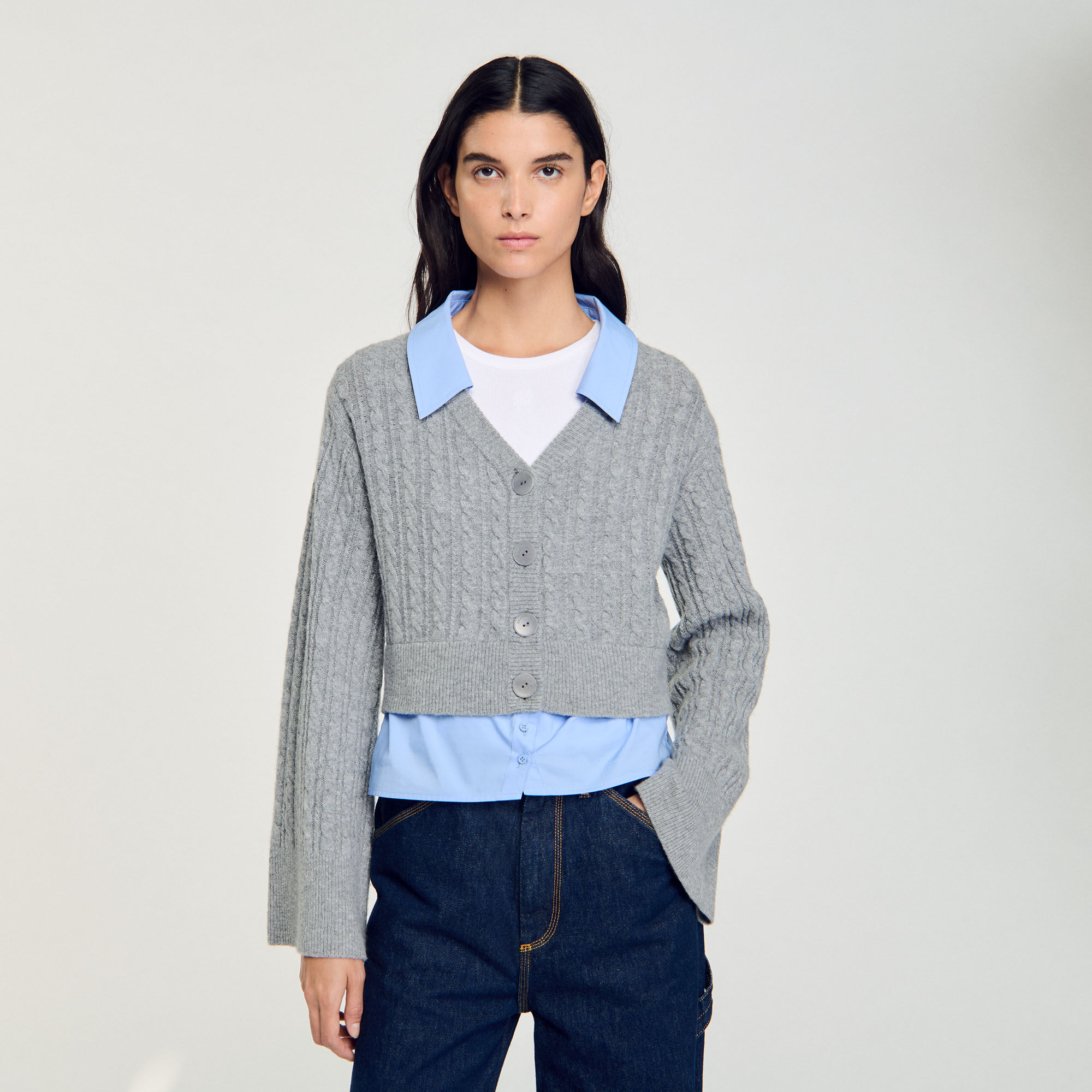 Cardigan vest afneembare overhemdkraag