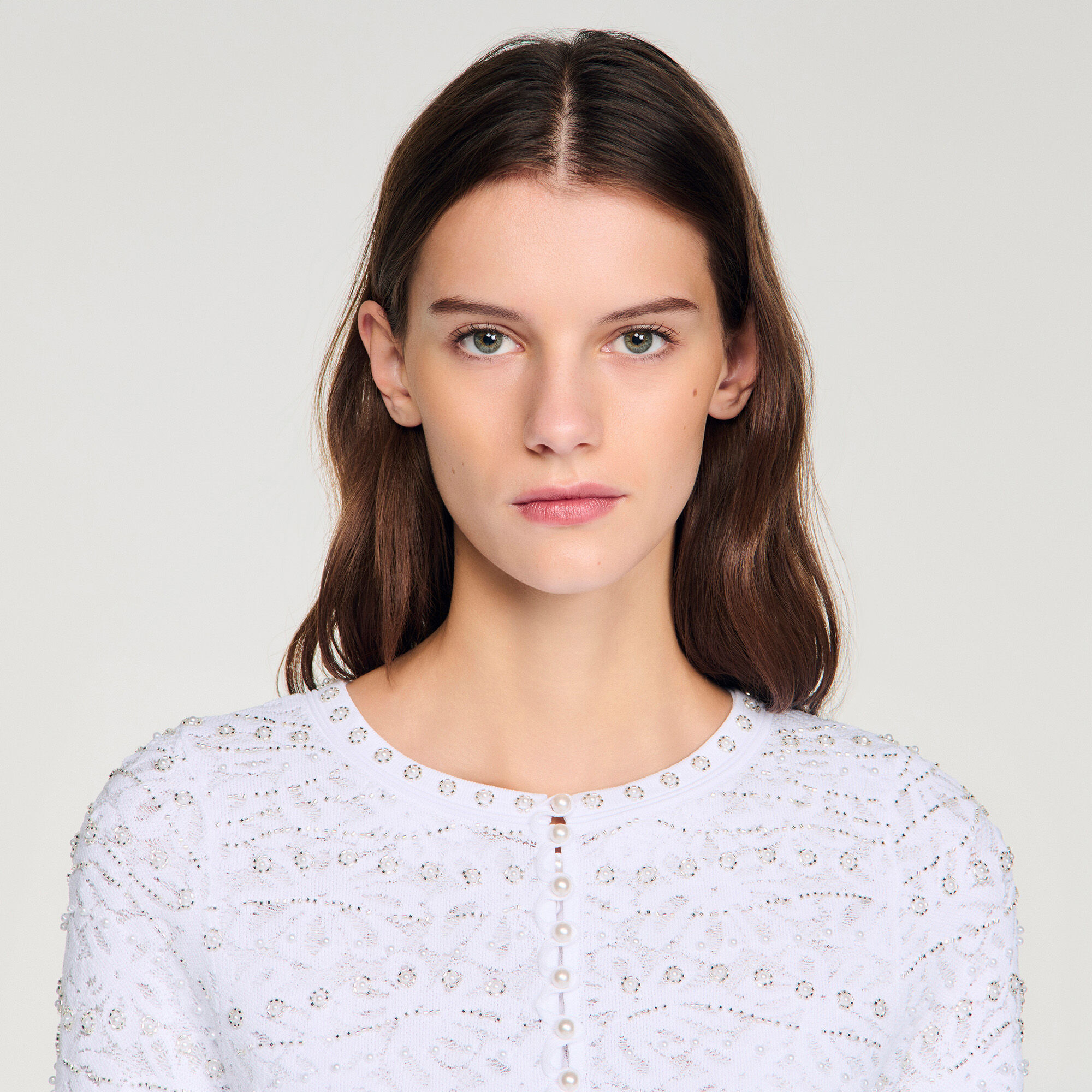 Cardigan vest kort met parels