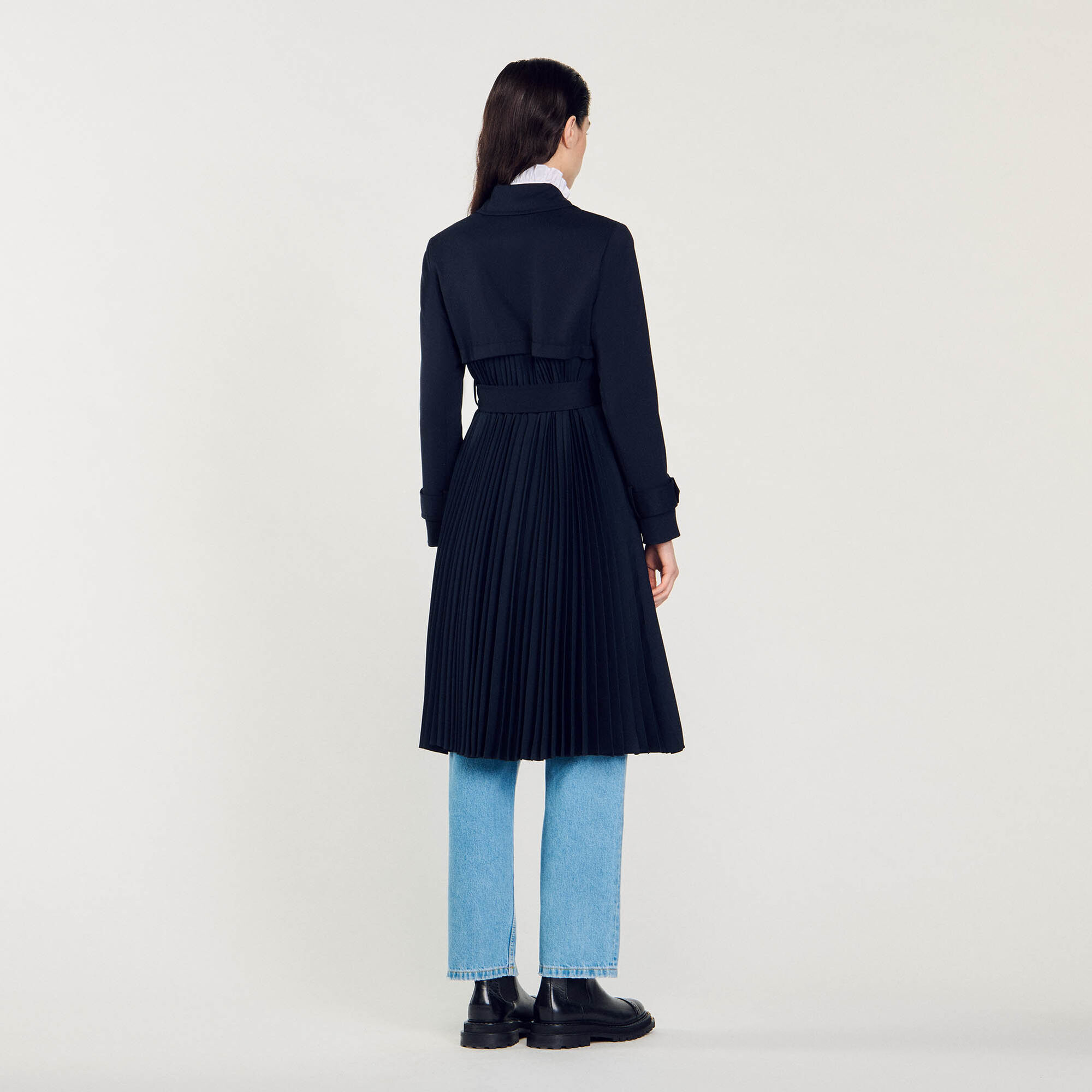 Trenchcoat met geplooid inzetstuk