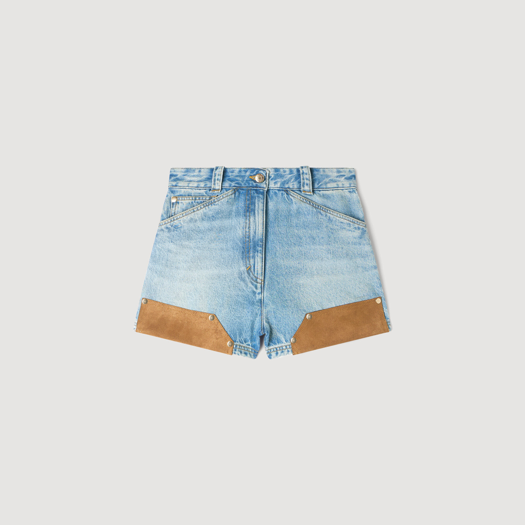 Short denim en su&egrave;de met rivets
