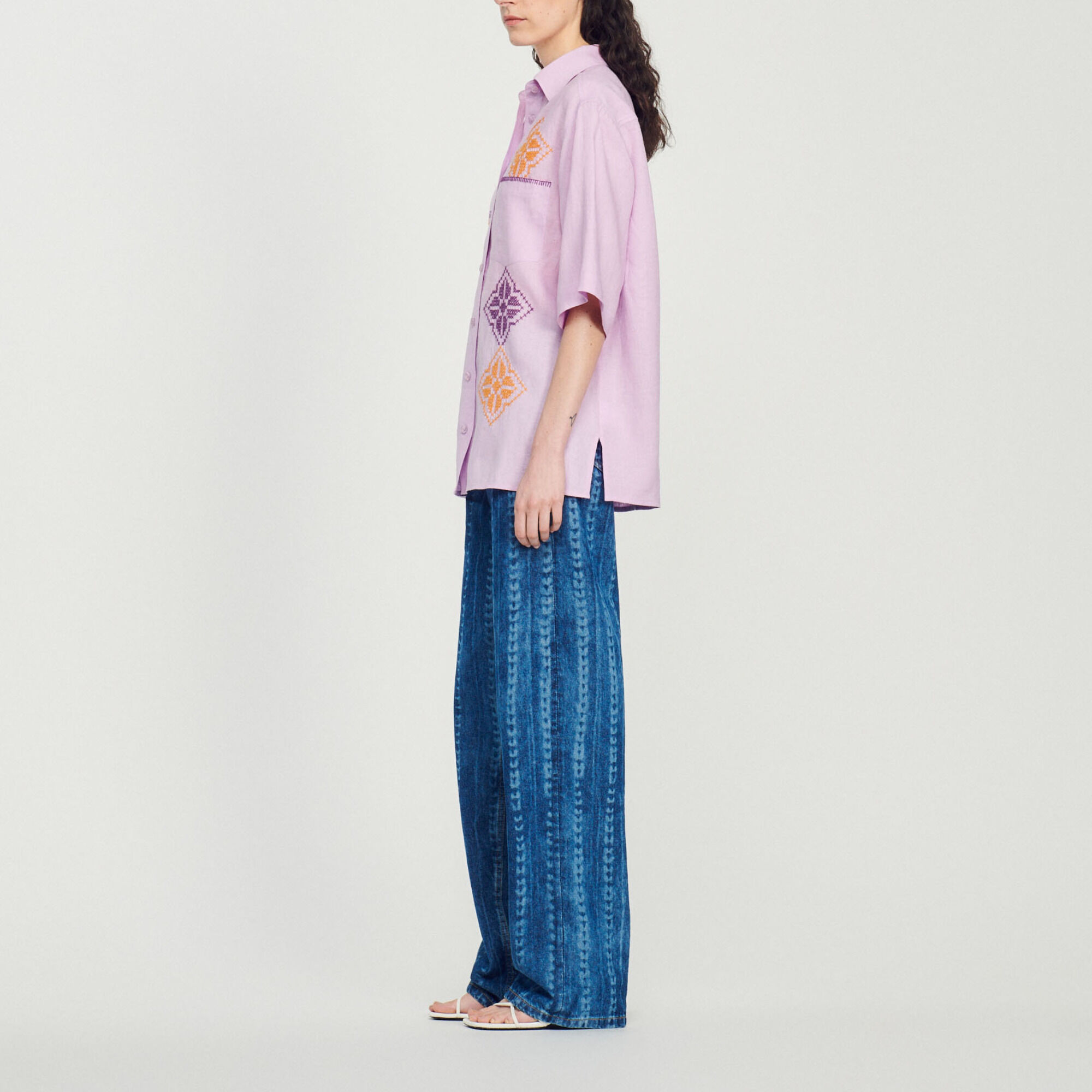 Oversized linnen blouse met borduursel